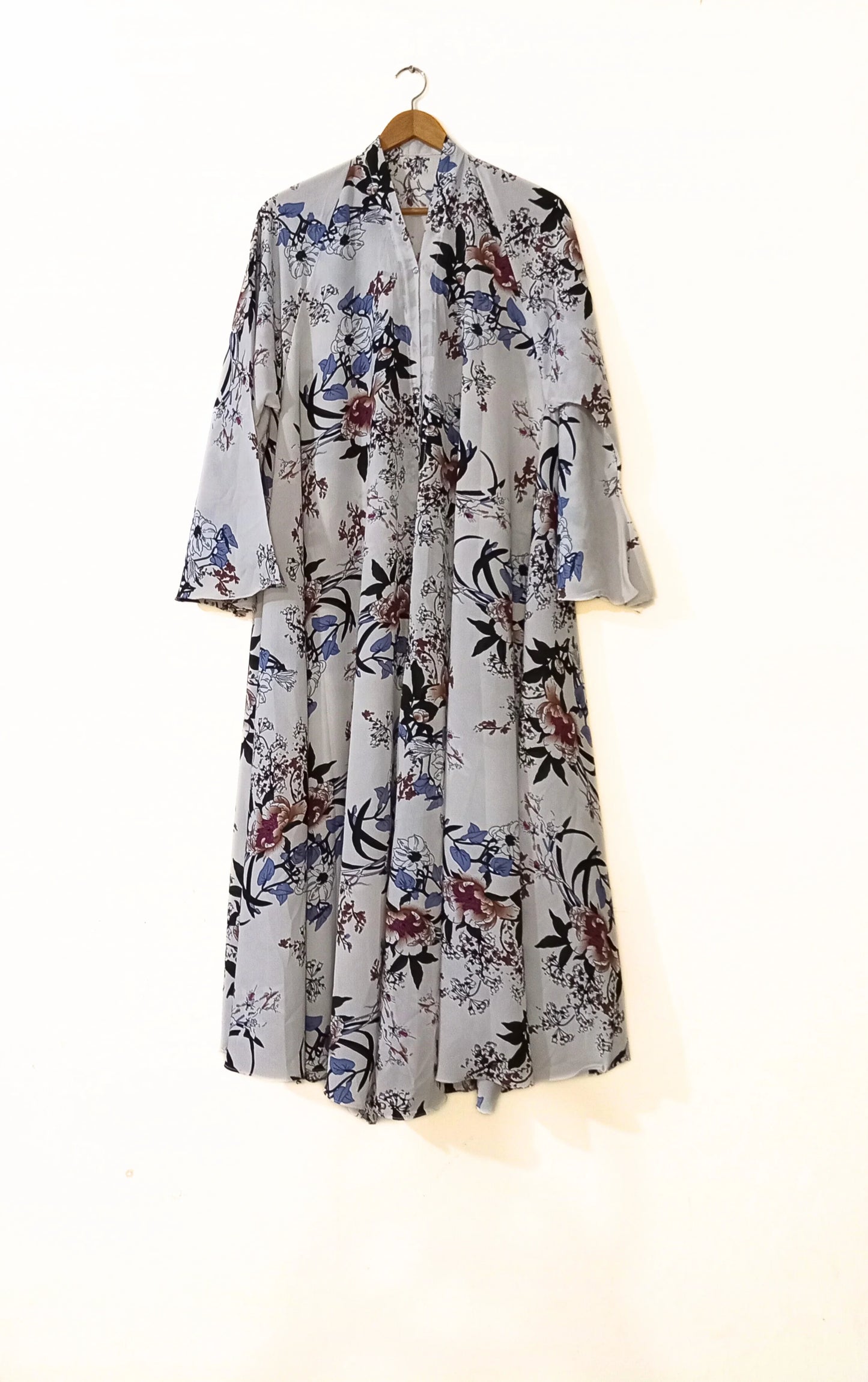 Silk Petals Front Open Long Flair Abaya