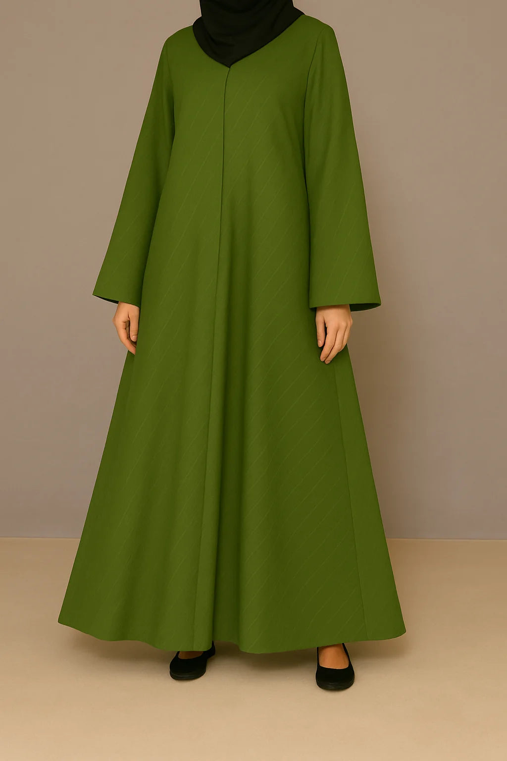 Front Open Olive Green Zarri Abaya