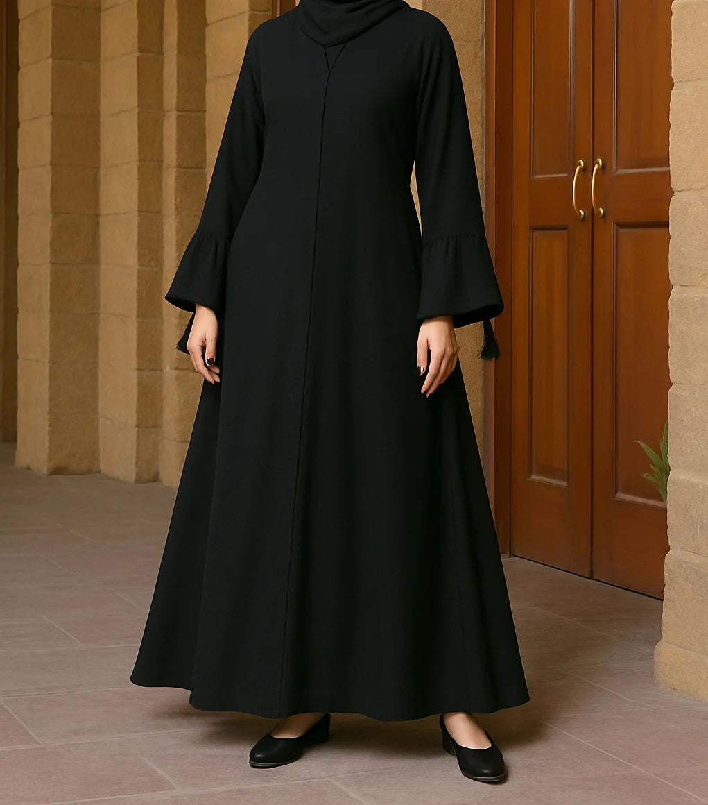Black Aura Front Open Long Flair Nidha Abaya