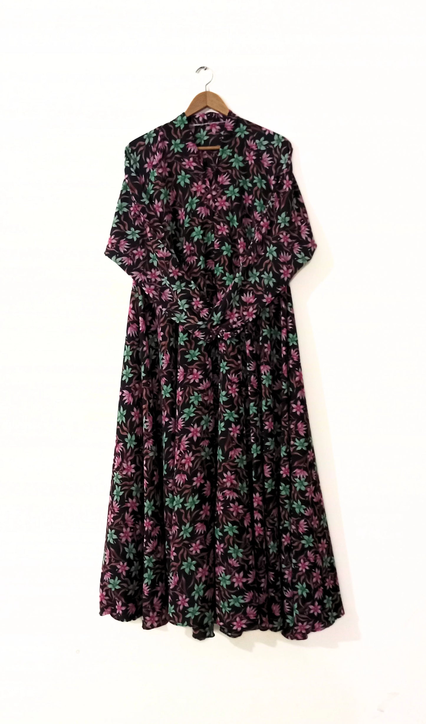 Blooming Black Floral Front Open Long Flair Abaya