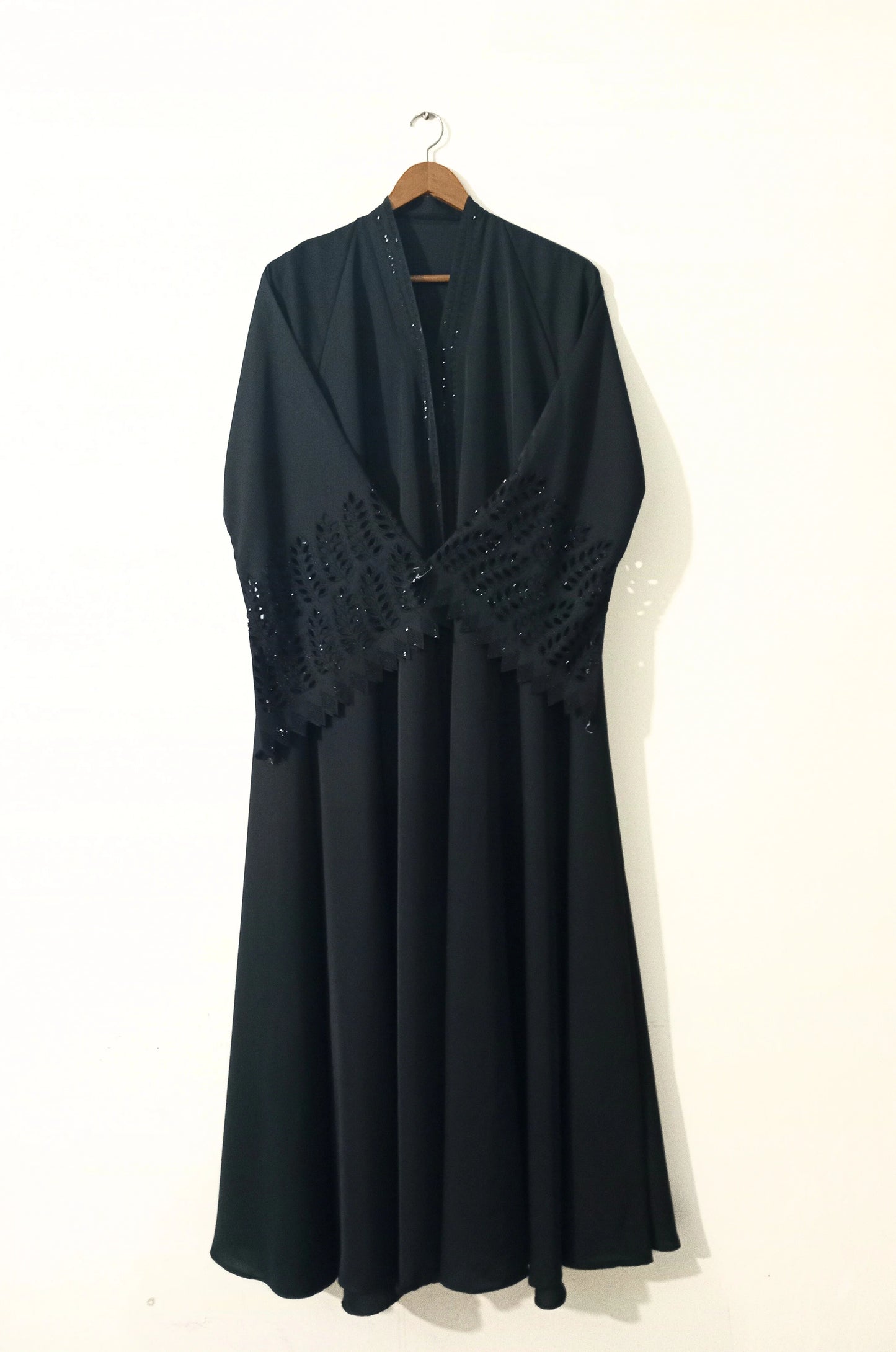 Smoky Green Nidha Abaya- Petal Cutwork Sleeves