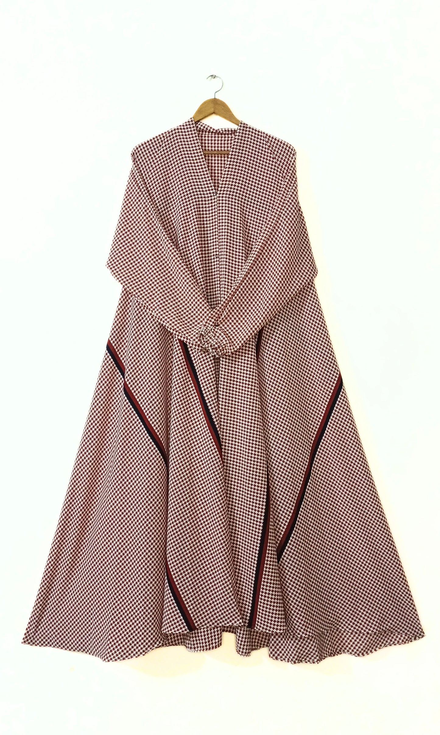 Checkered Front Open Long Flair Abaya