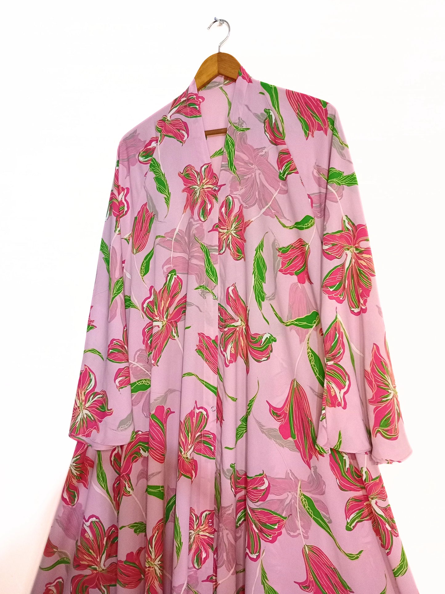 Pink Meadow Front Open Long Flair Abaya