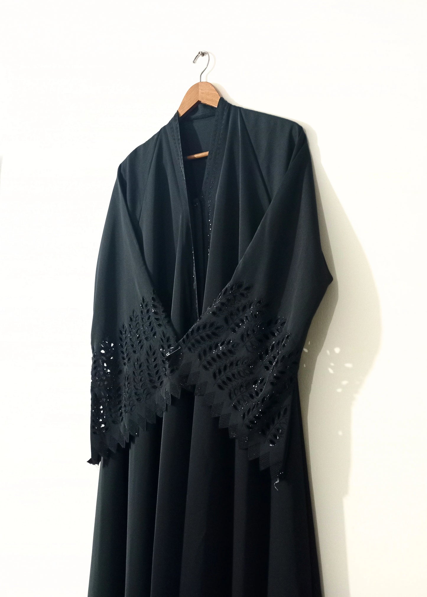 Smoky Green Nidha Abaya- Petal Cutwork Sleeves