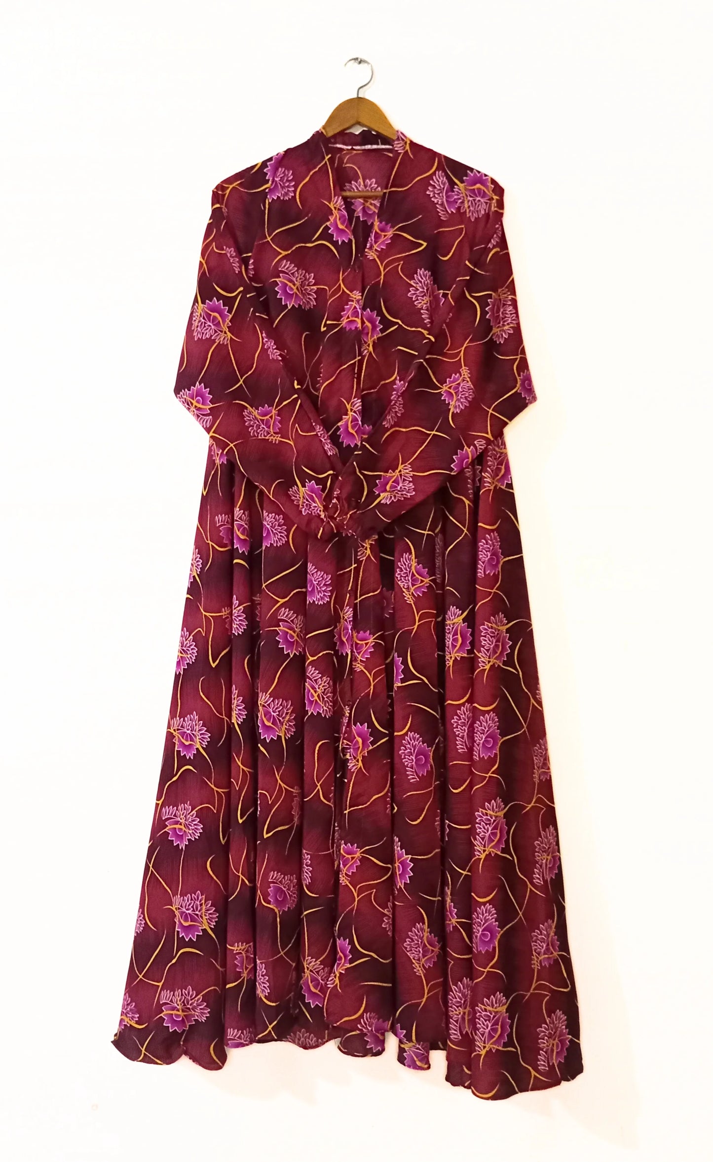 Velvet Vine Front Open Long Flair Abaya
