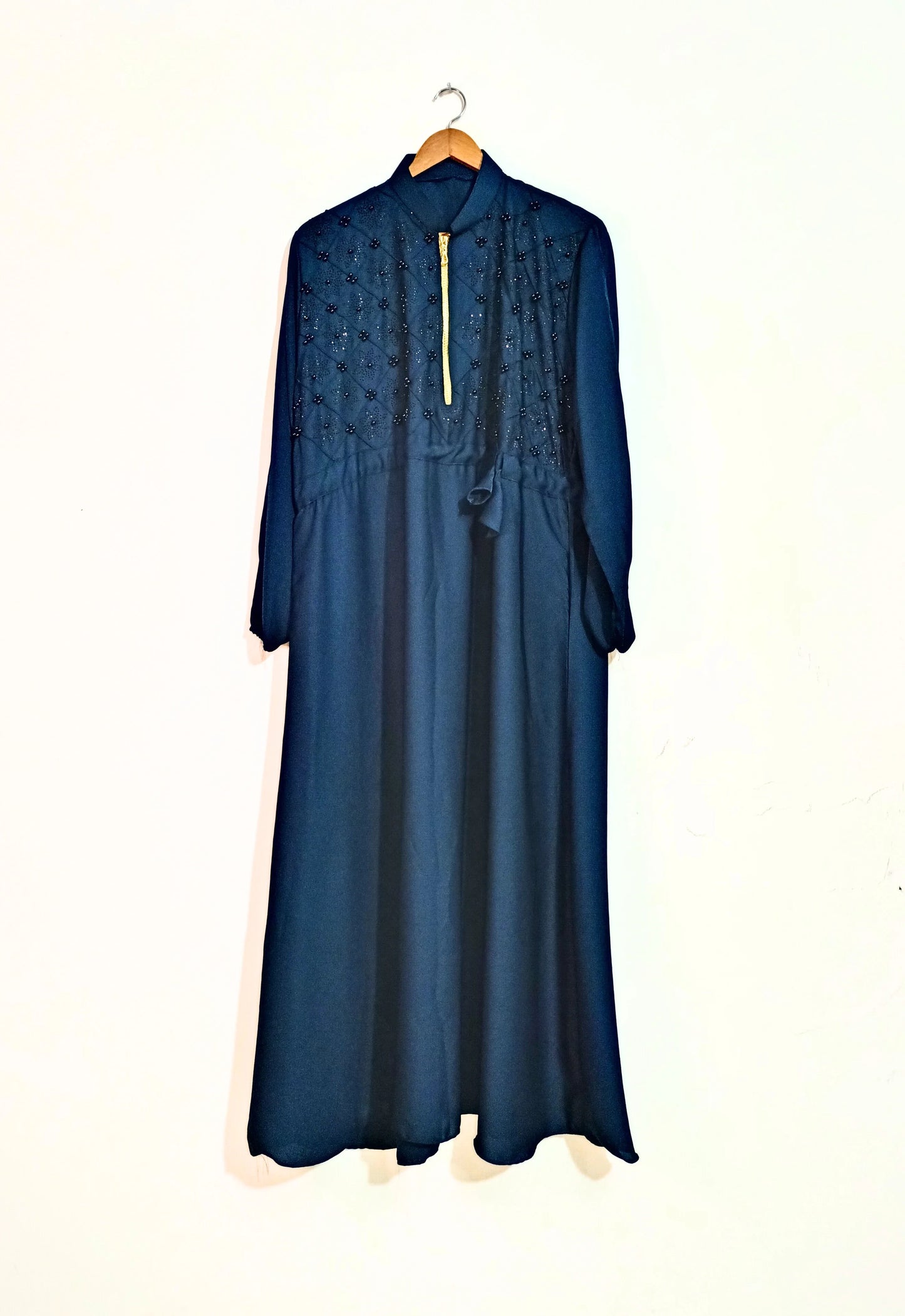 Beads And Stonework Nidha Abaya With Golden Zipper - Zinc