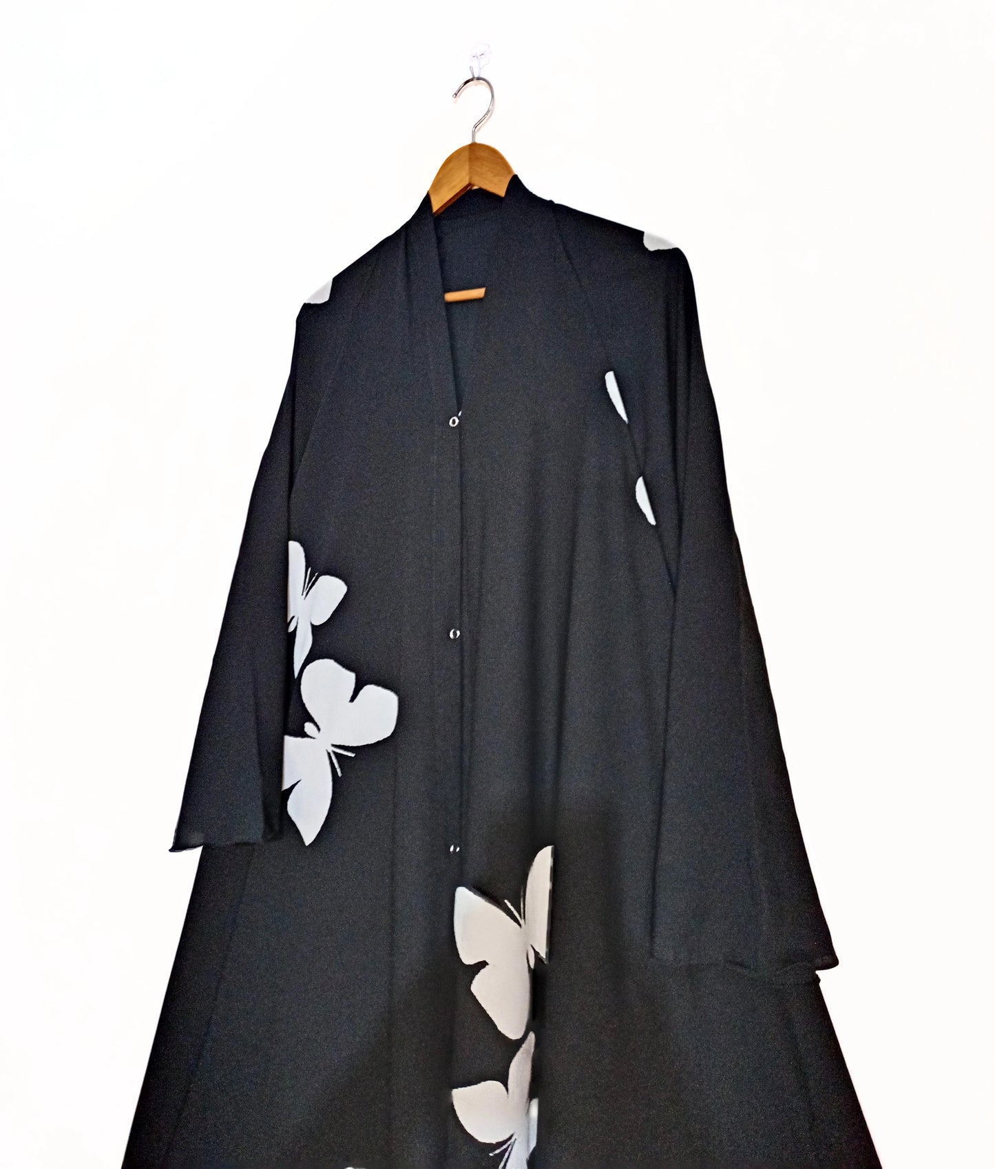 Ethereal Butterfly Front Open Long Flair Abaya
