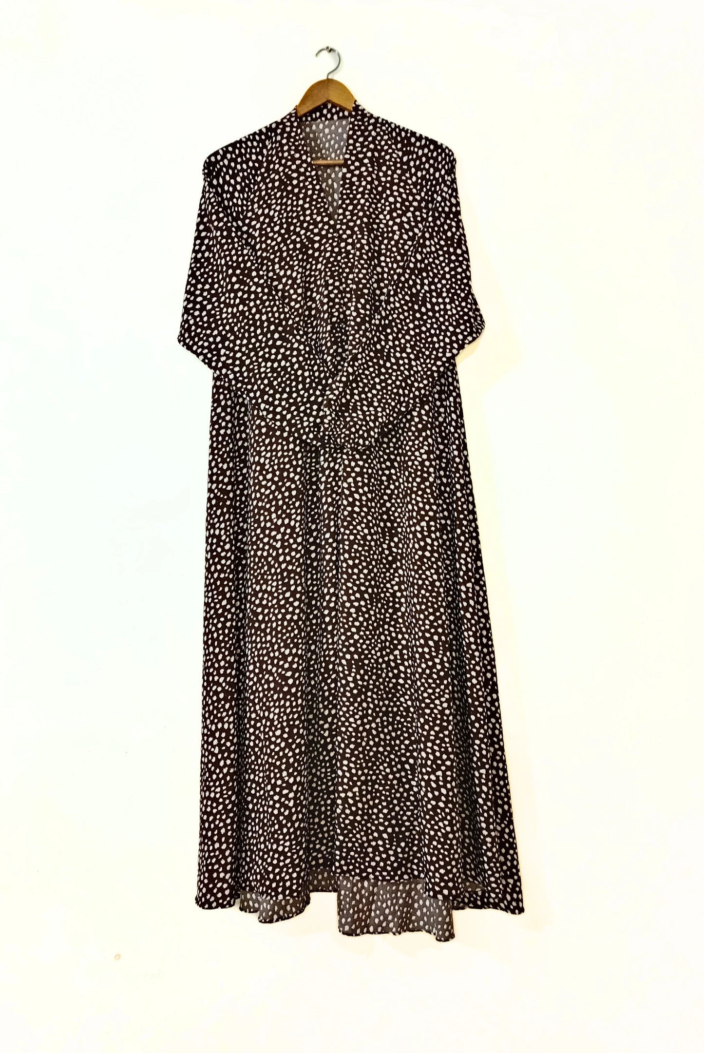 Choco Dot Front Open Long Flaired Abaya