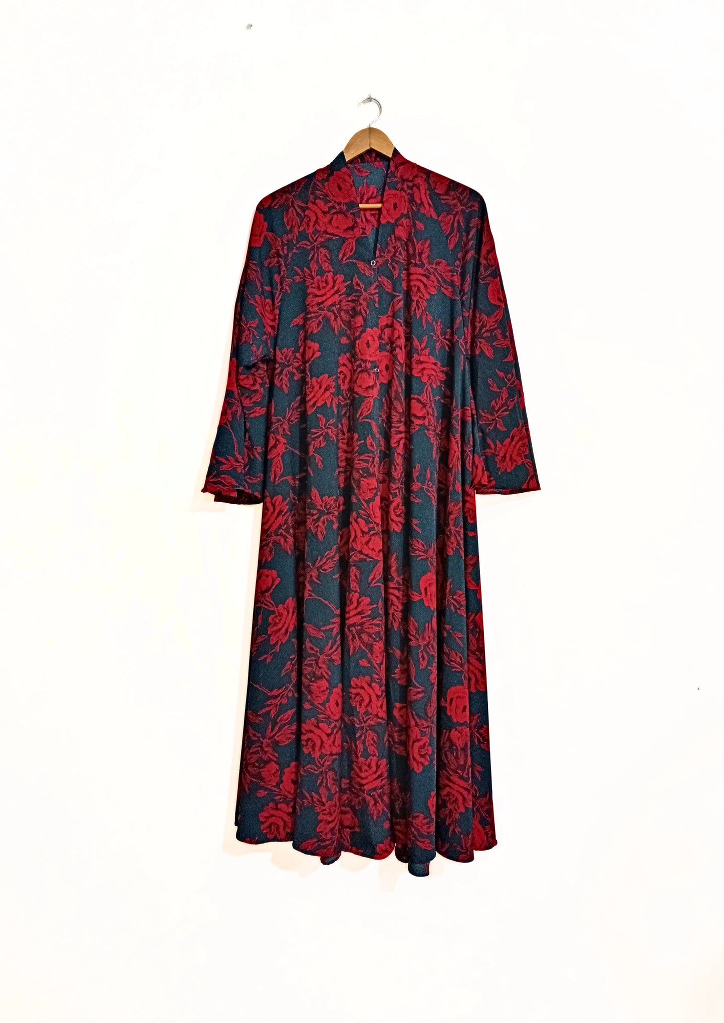 Black Rose Front Open Long Flair Abaya