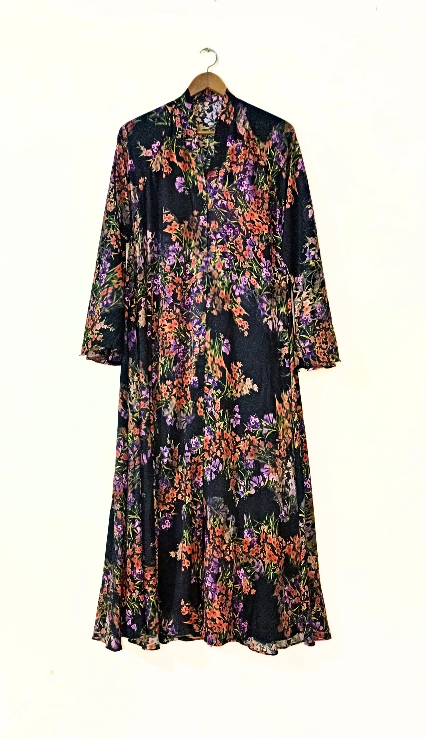 Black Garden Front Open Long Flair Abaya