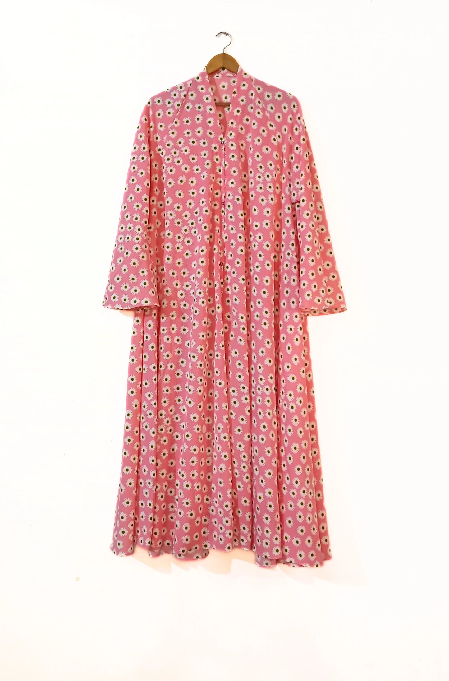Coral Pink Front Open Long Flared Abaya