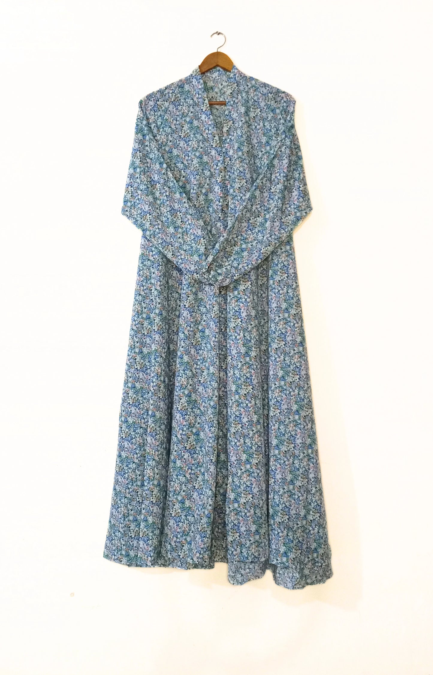 Blue Petal Front Open Long Flaired Abaya.
