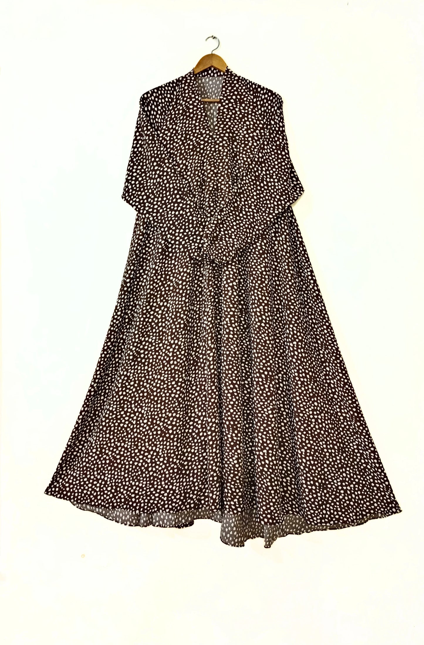 Choco Dot Front Open Long Flaired Abaya