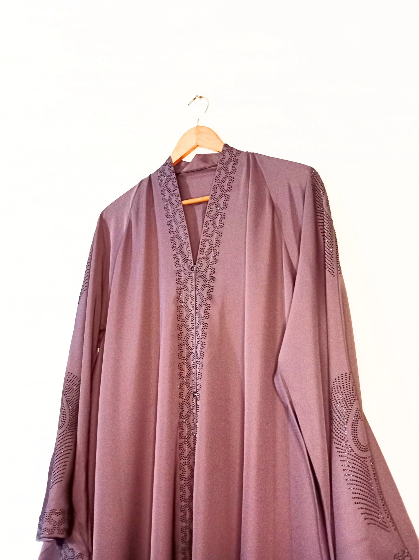 Pink Sequins Nidha Front Open Long Flair Abaya