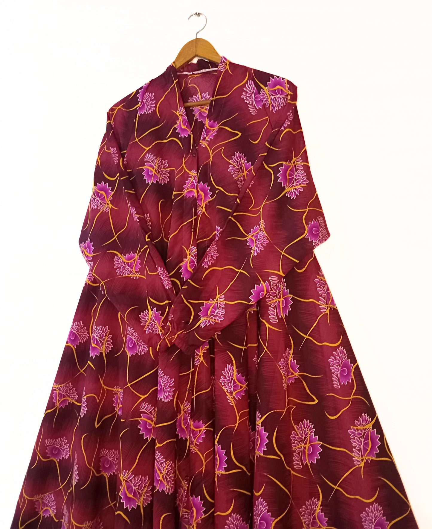 Velvet Vine Front Open Long Flair Abaya