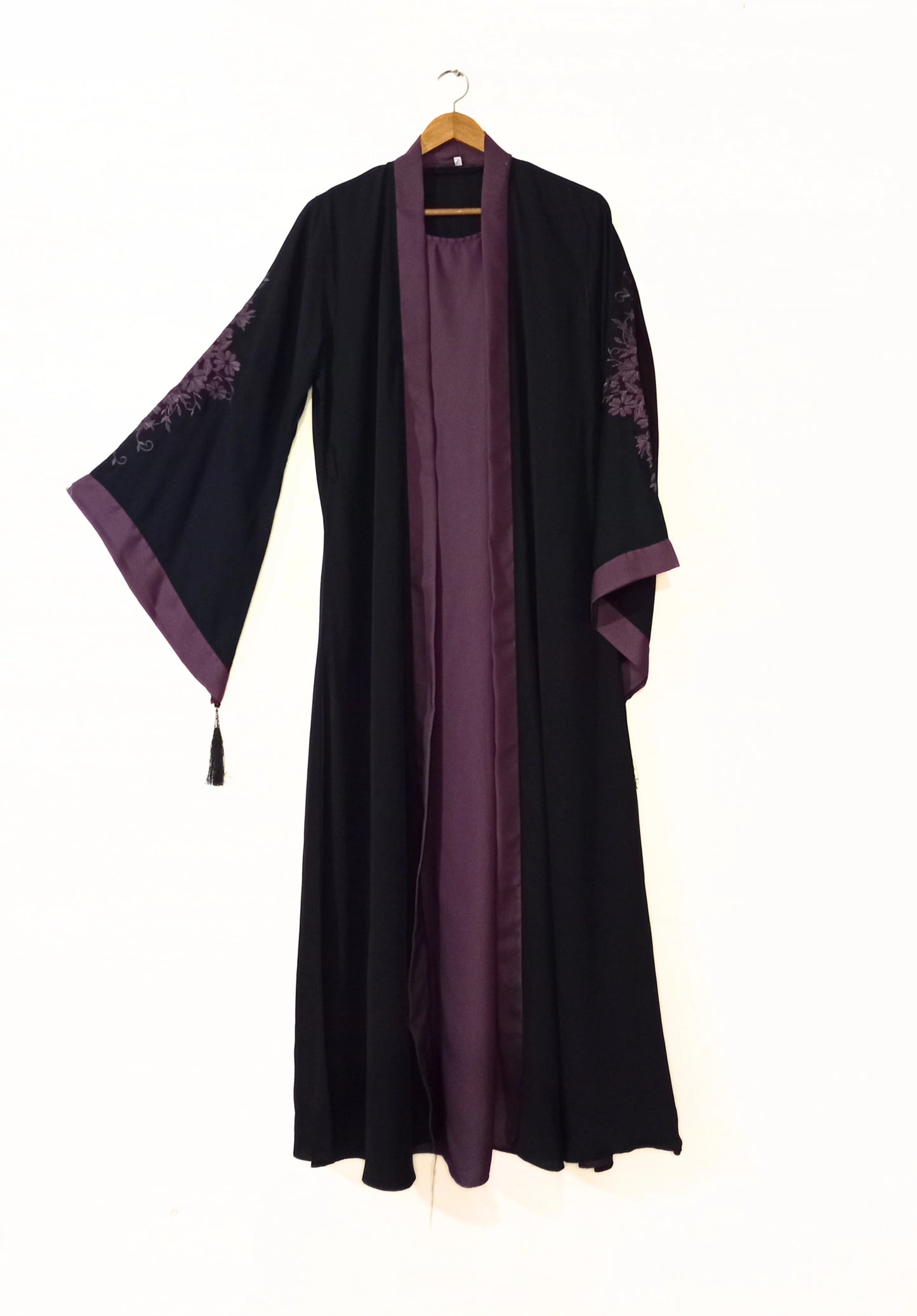 Embroidered Gown Abaya With Attached Inner-Plum