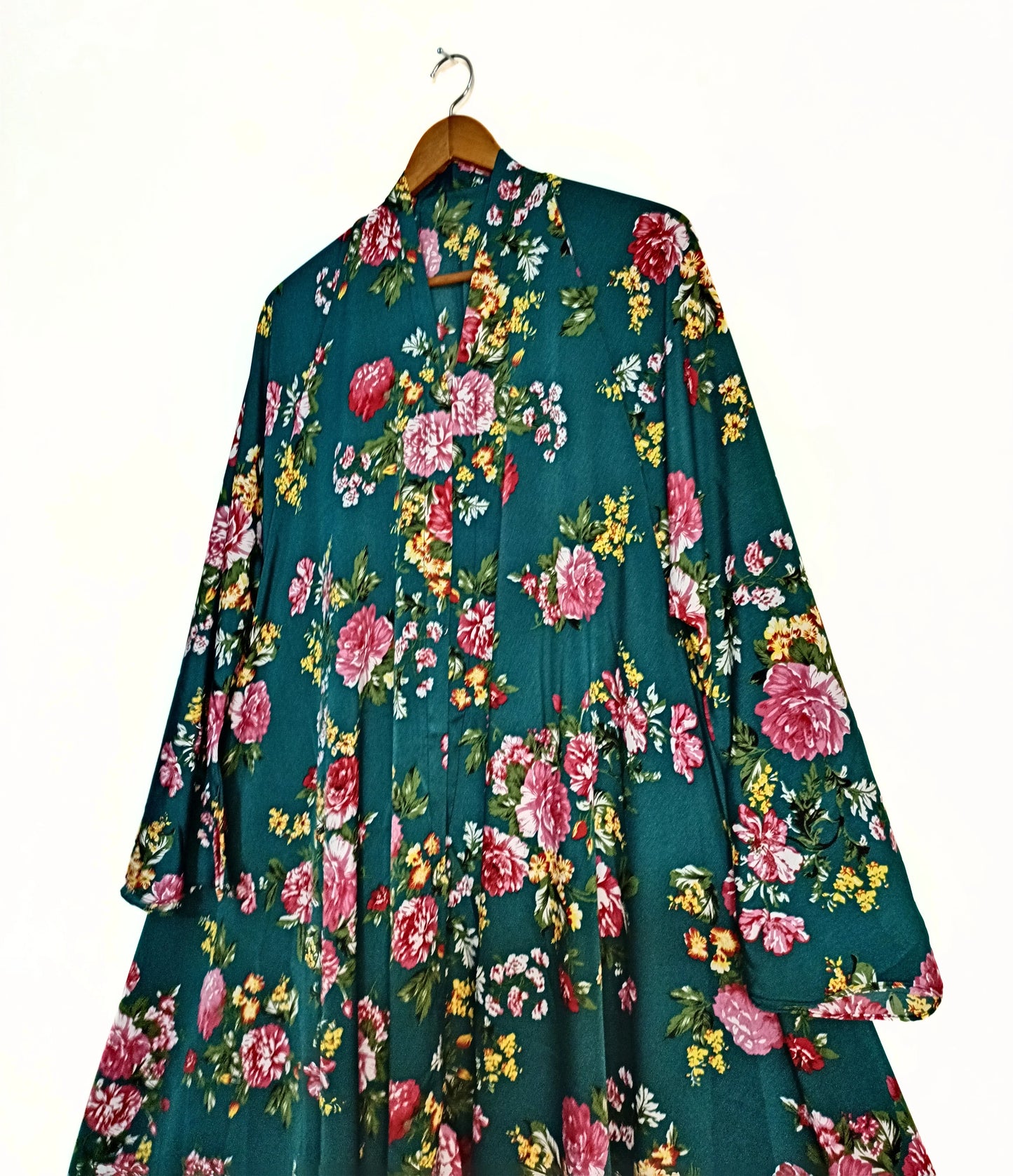 Majestic Emerald Front Open Long Flared Abaya