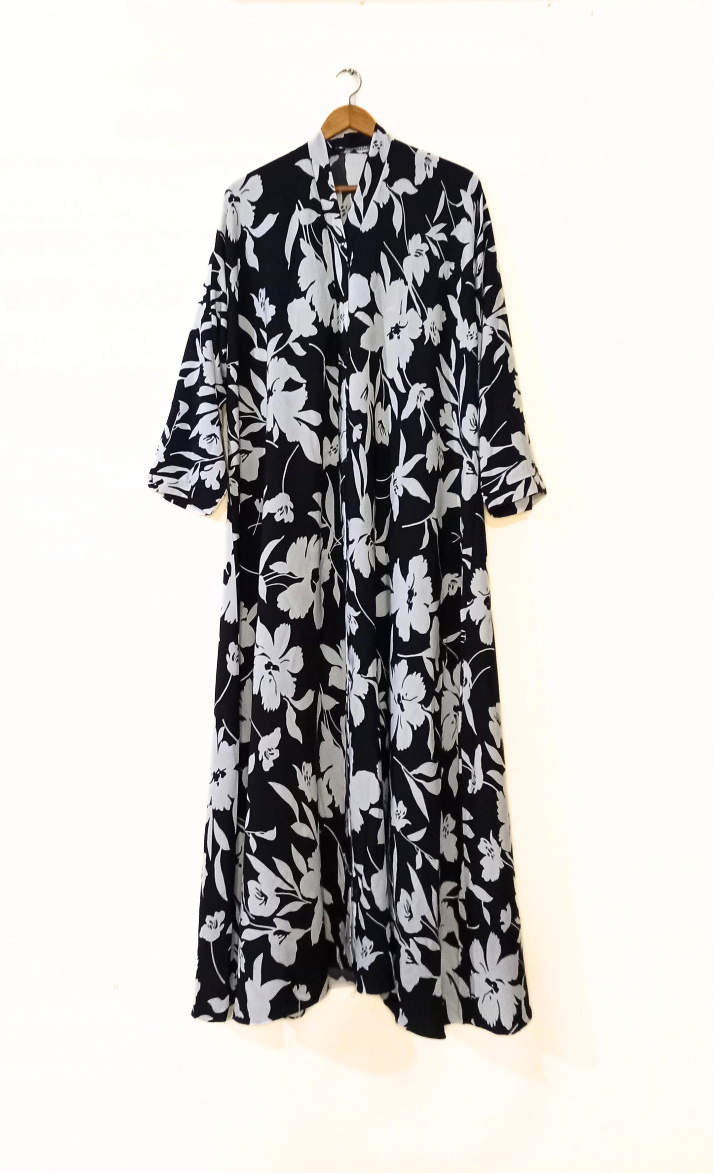 Black Floral Front Open Abaya