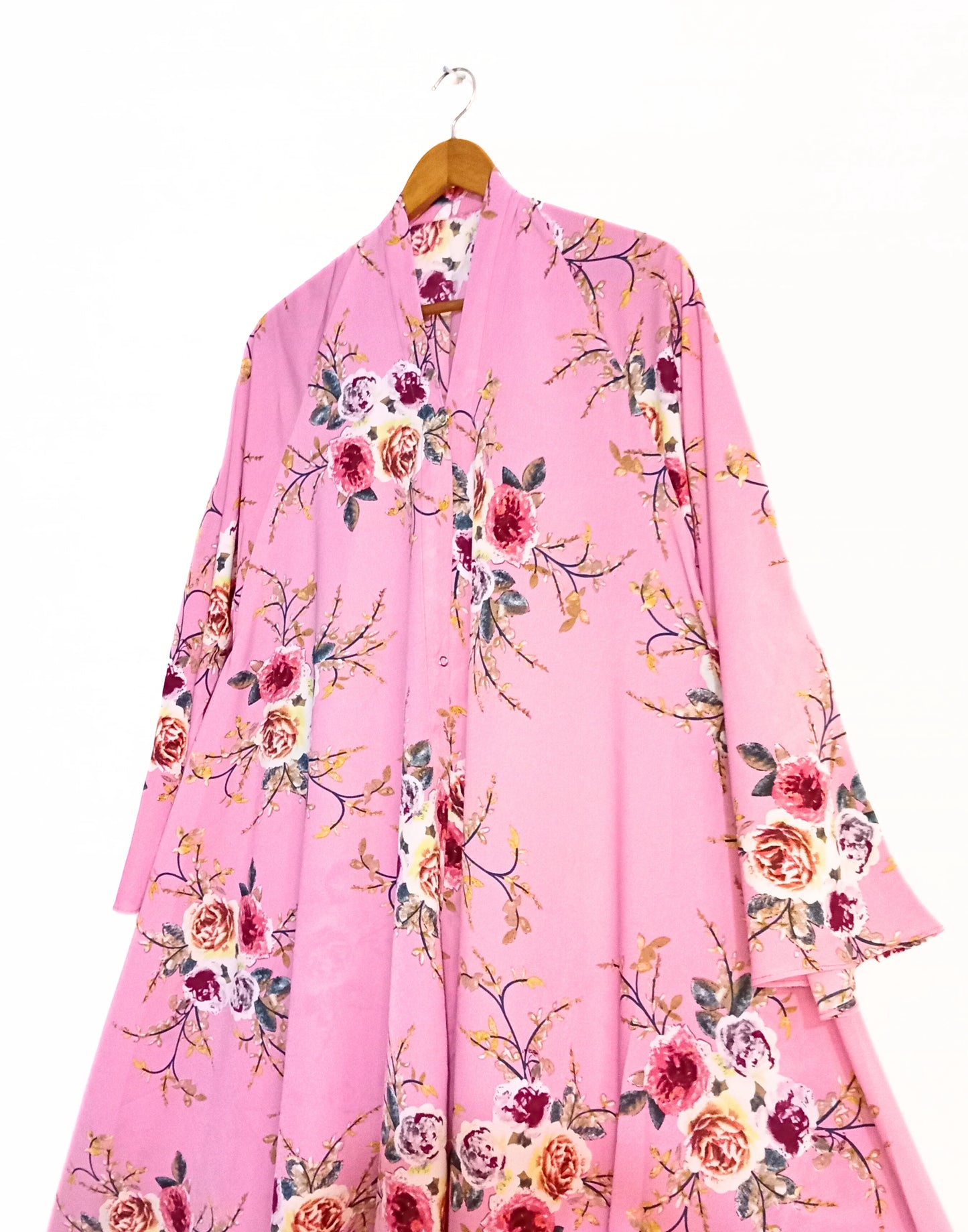 Floral Harmony Front Open Long Flared Abaya