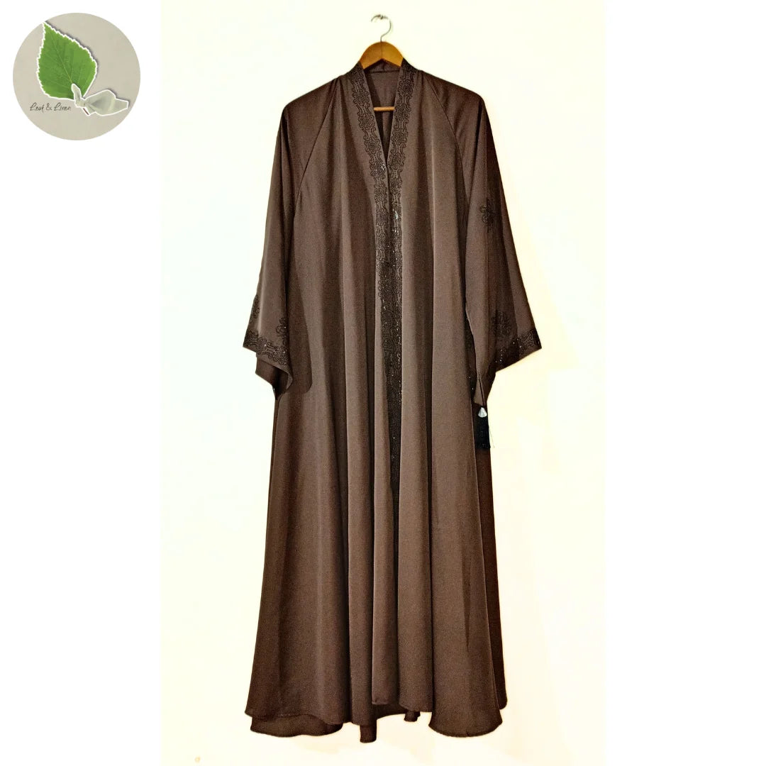 Mocha Front Open Nidha Abaya With Sequins