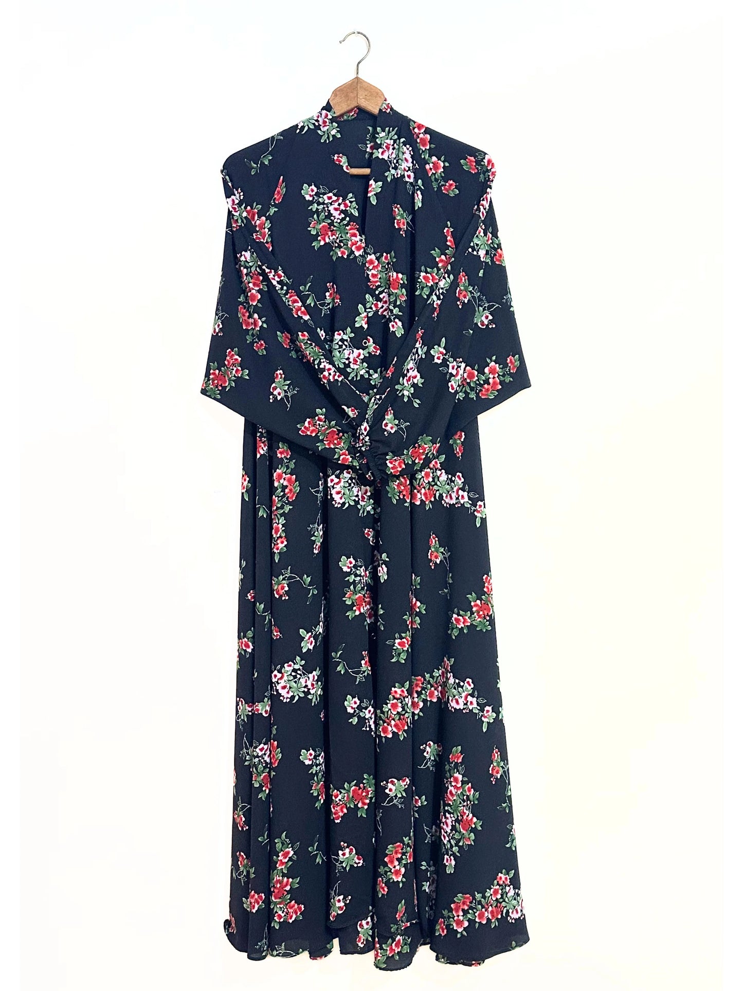 Red Vine Front Open Long Flair Abaya