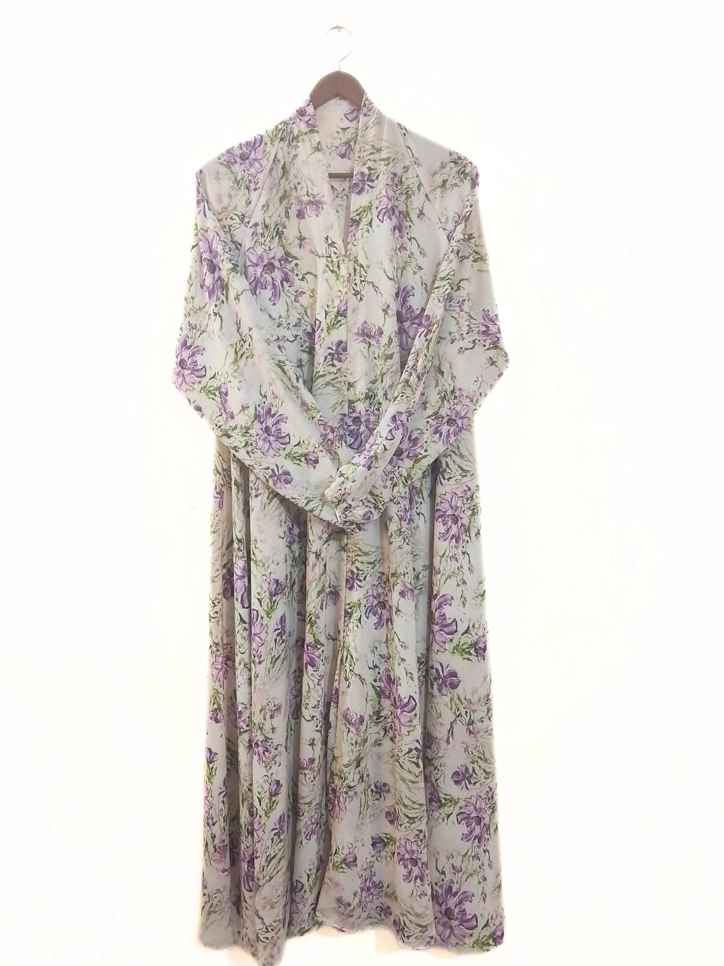 Floral Garden Front Open Long Flair Abaya