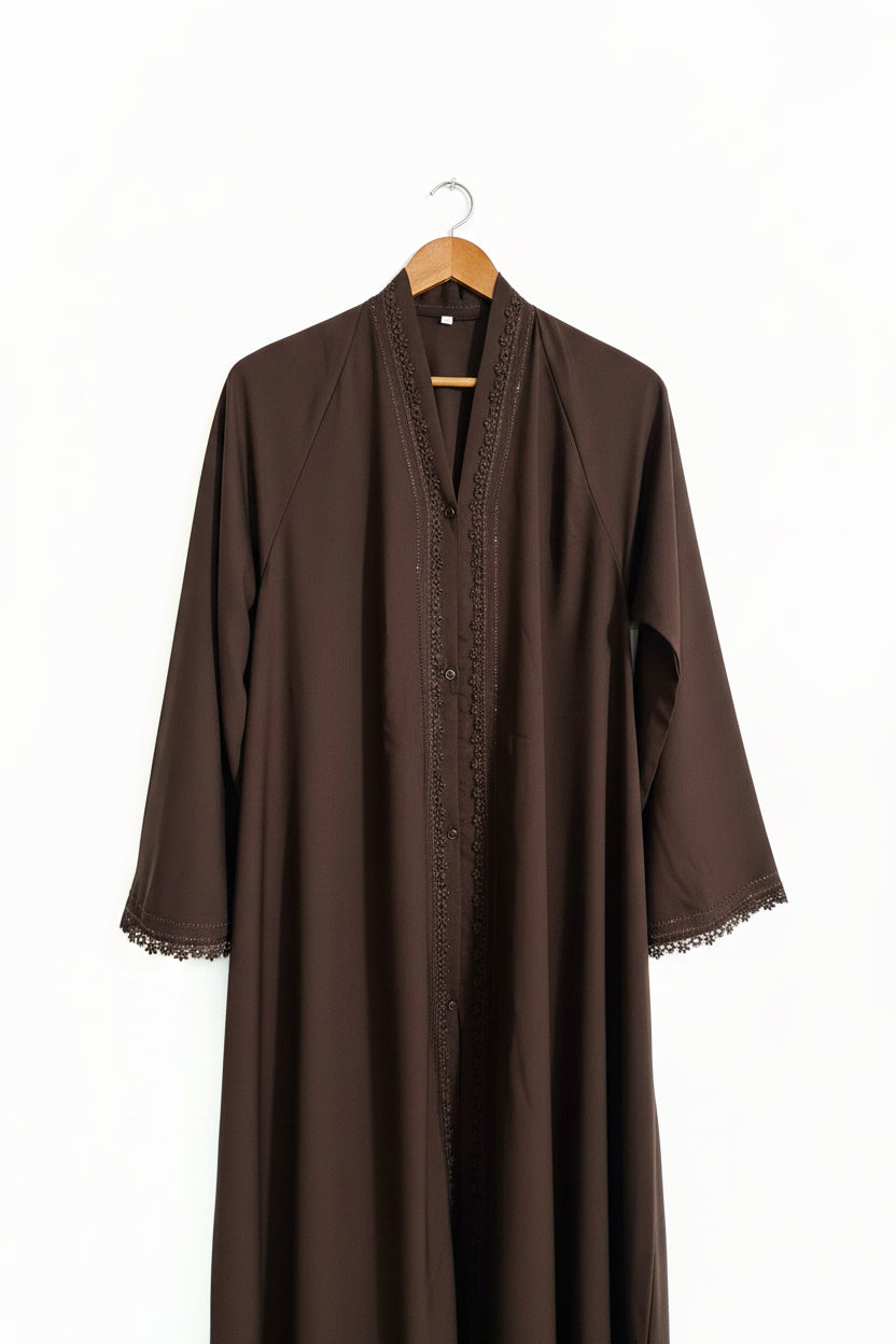 Dark Brown Colour Nidha Abaya With Full Lace Work
