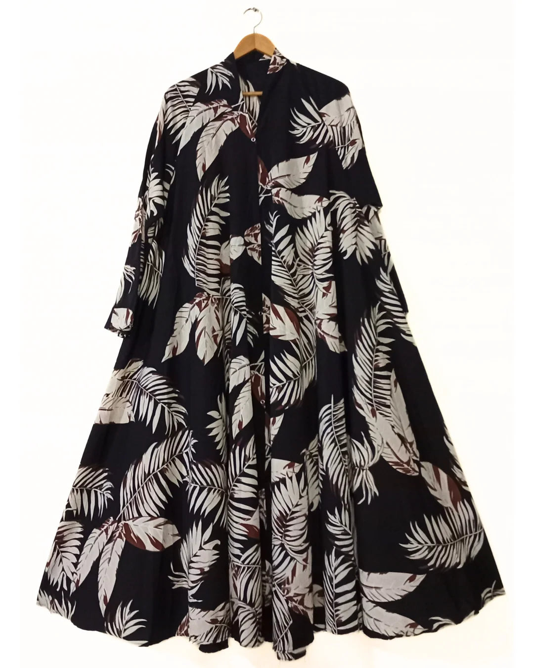 Dark Forest Front Open Long Flared Abaya