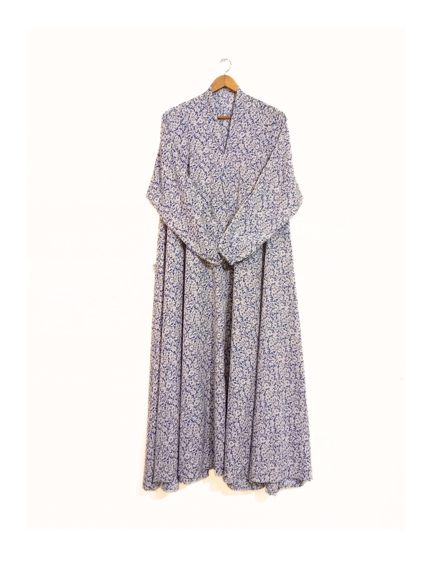 Azure Petals Front Open Long Flair Abaya