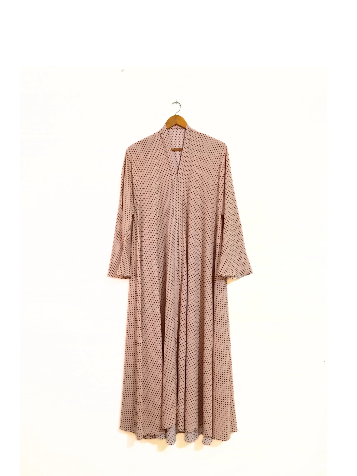 Peachy Pink Polka Dot Front Open Long Flair Abaya