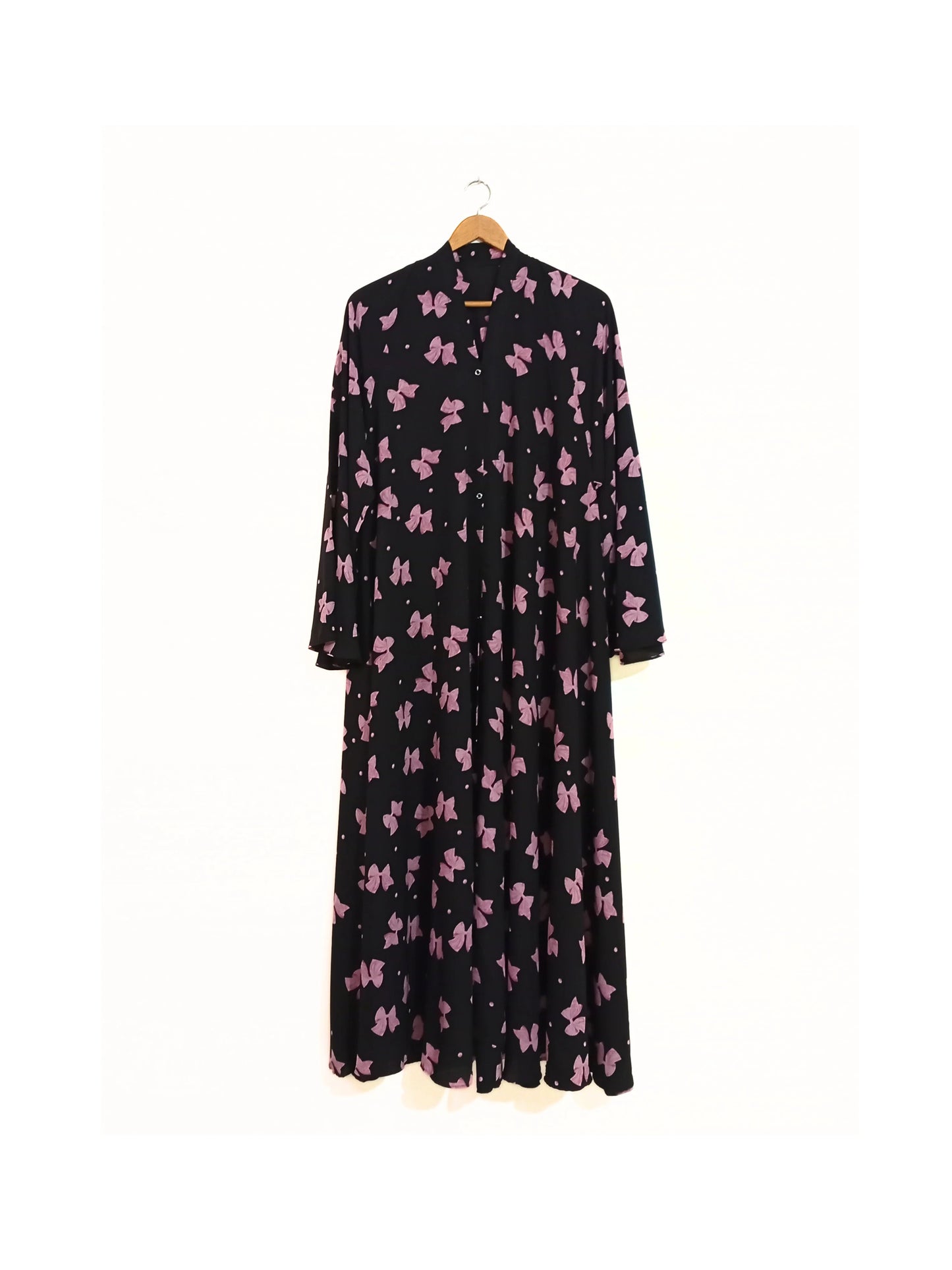 Printed Bow Front Open Long Flair Abaya