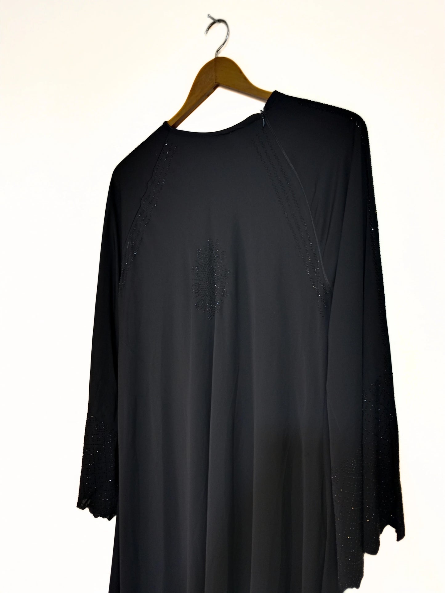 Black StoneWork Bell Sleeve Abaya with Stoller
