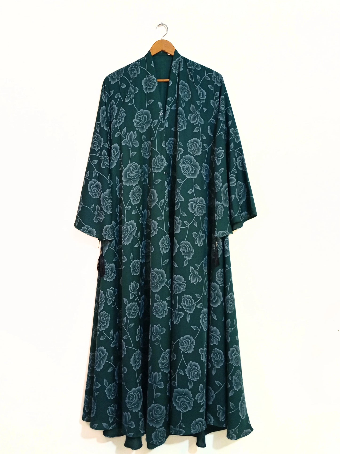 Emerald Blossom Front Open Printed Nidha Abaya