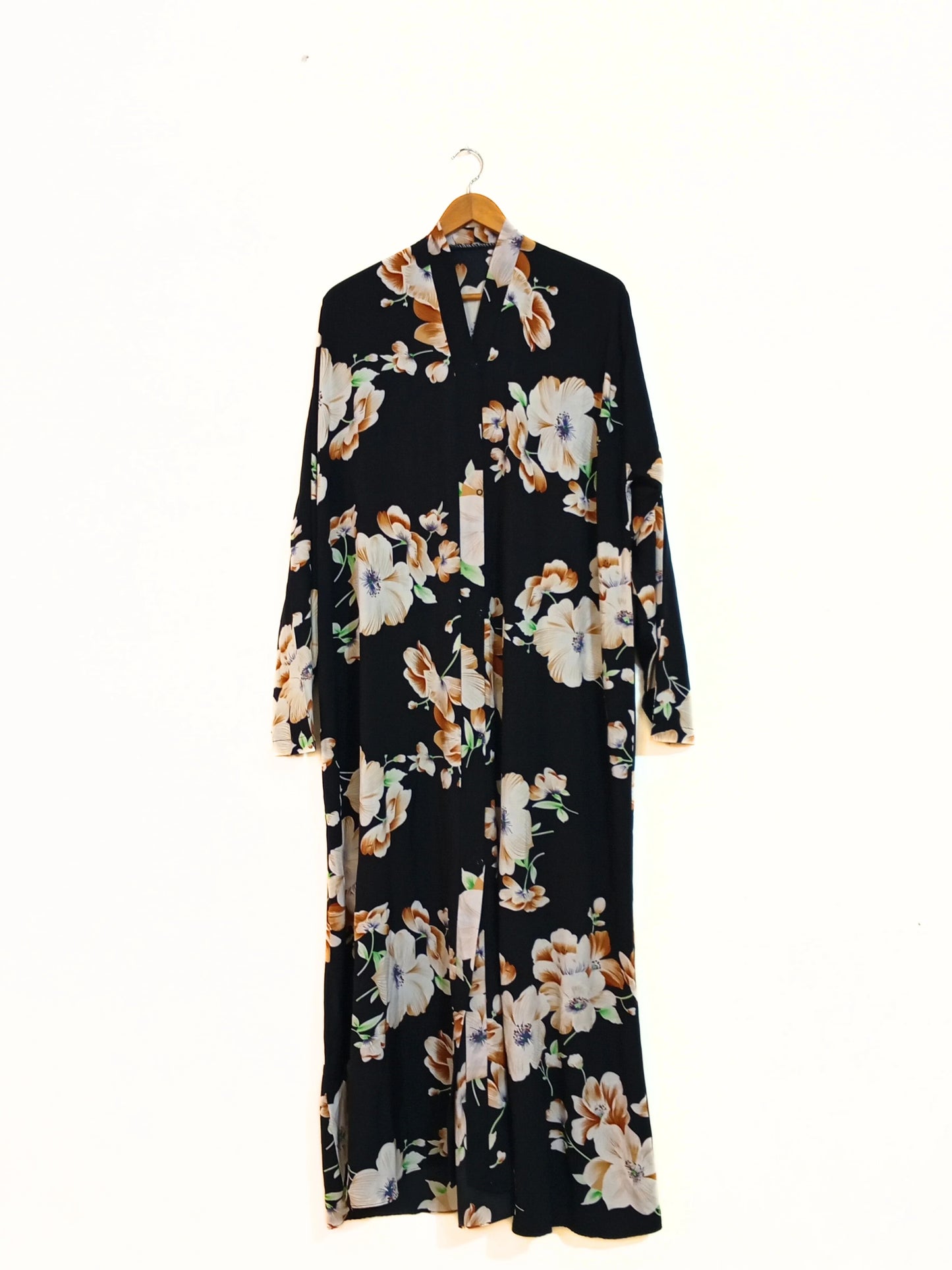 Amber Bloom Front Open Long Flair Abaya