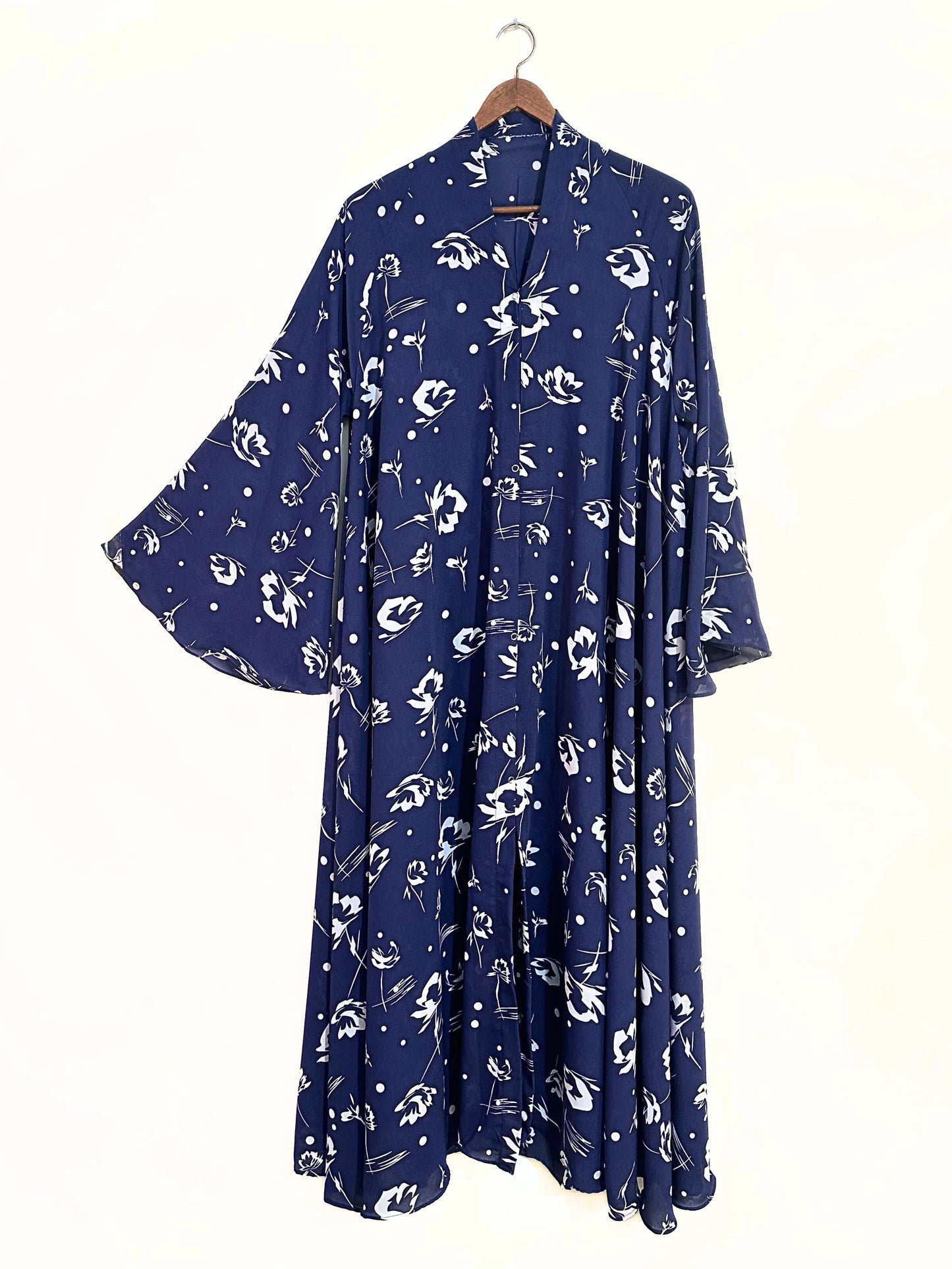 Blue Swirls Front Open Long Flair Abaya