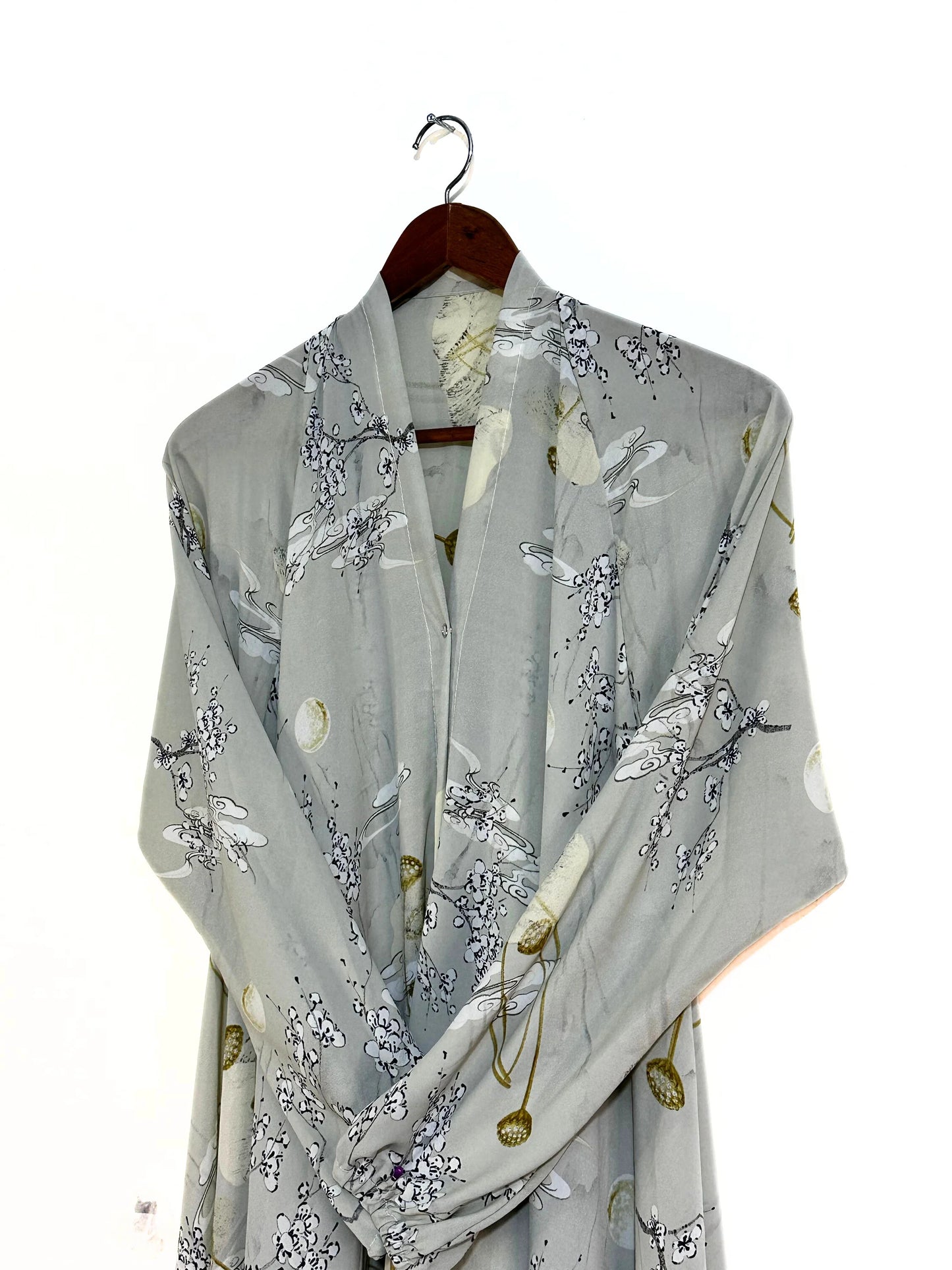 Silver Bloom Front Open Long Flare Abaya