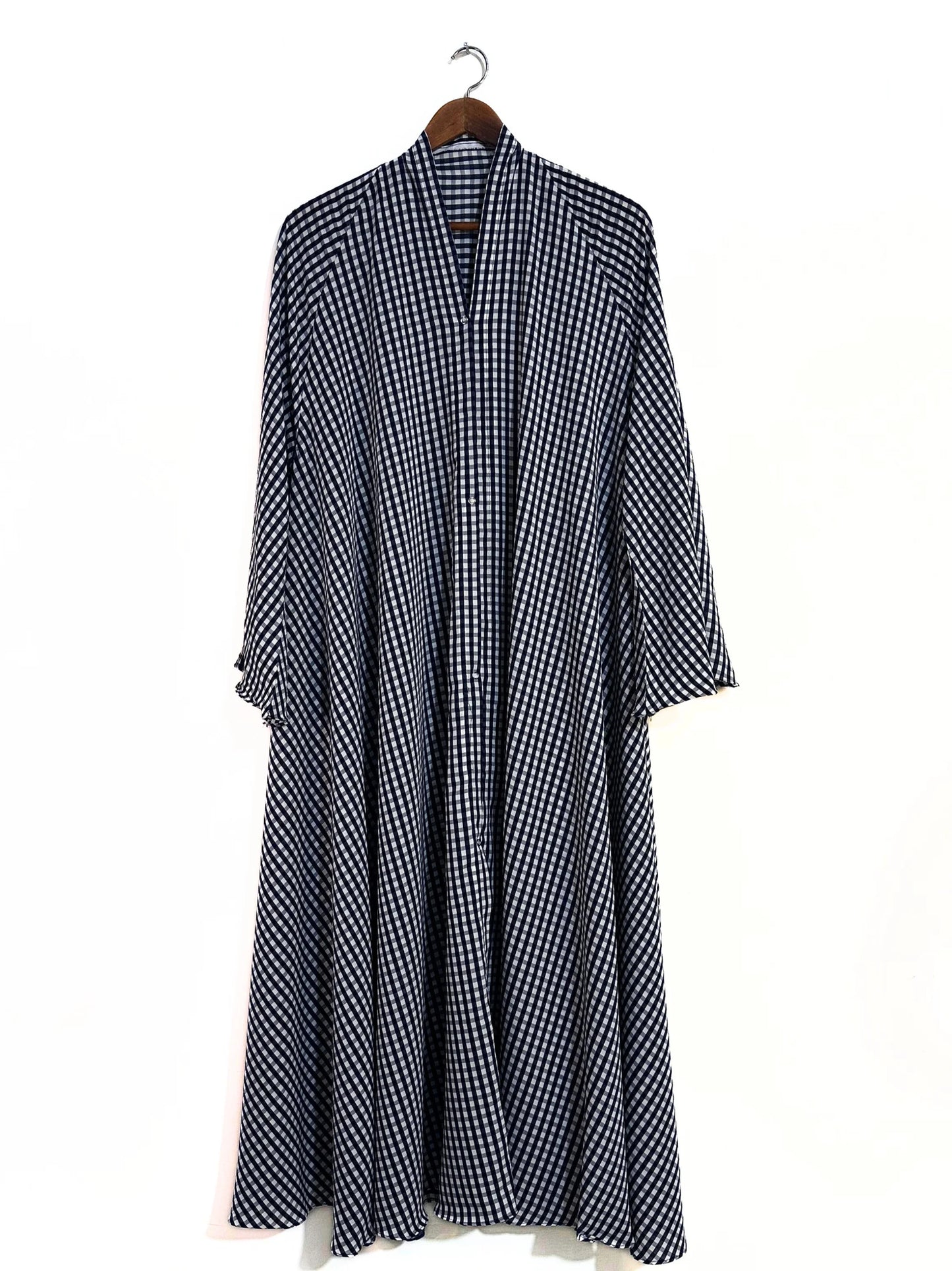 Timeless Check Print Front Open Long Flair Abaya