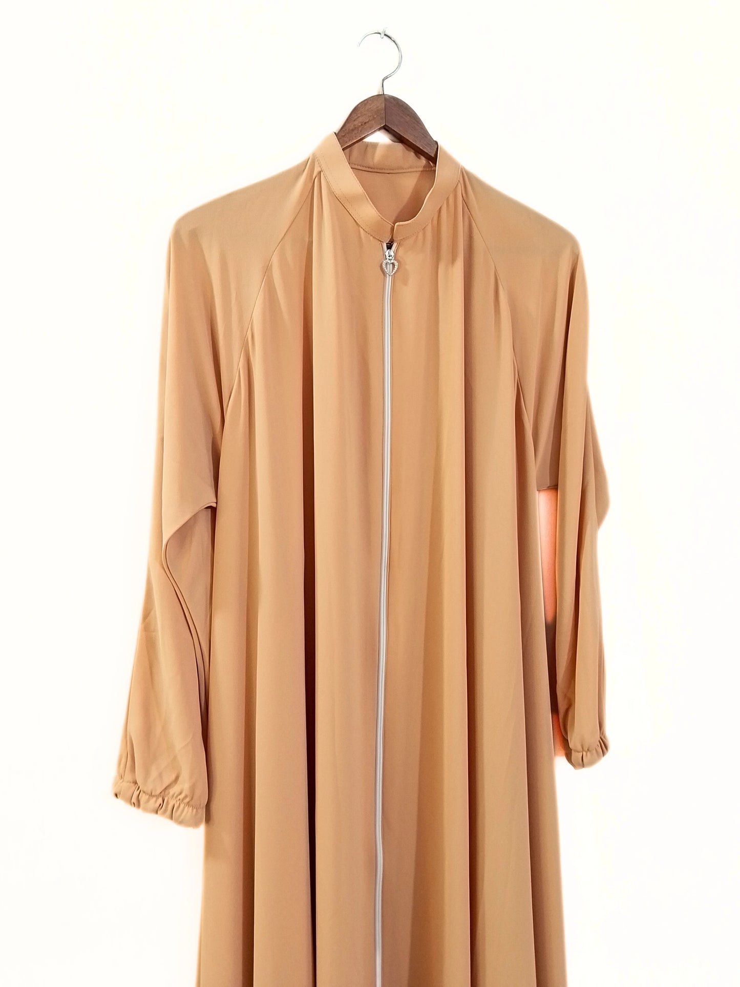 Zipper Long Flair Abaya-Skin Colour