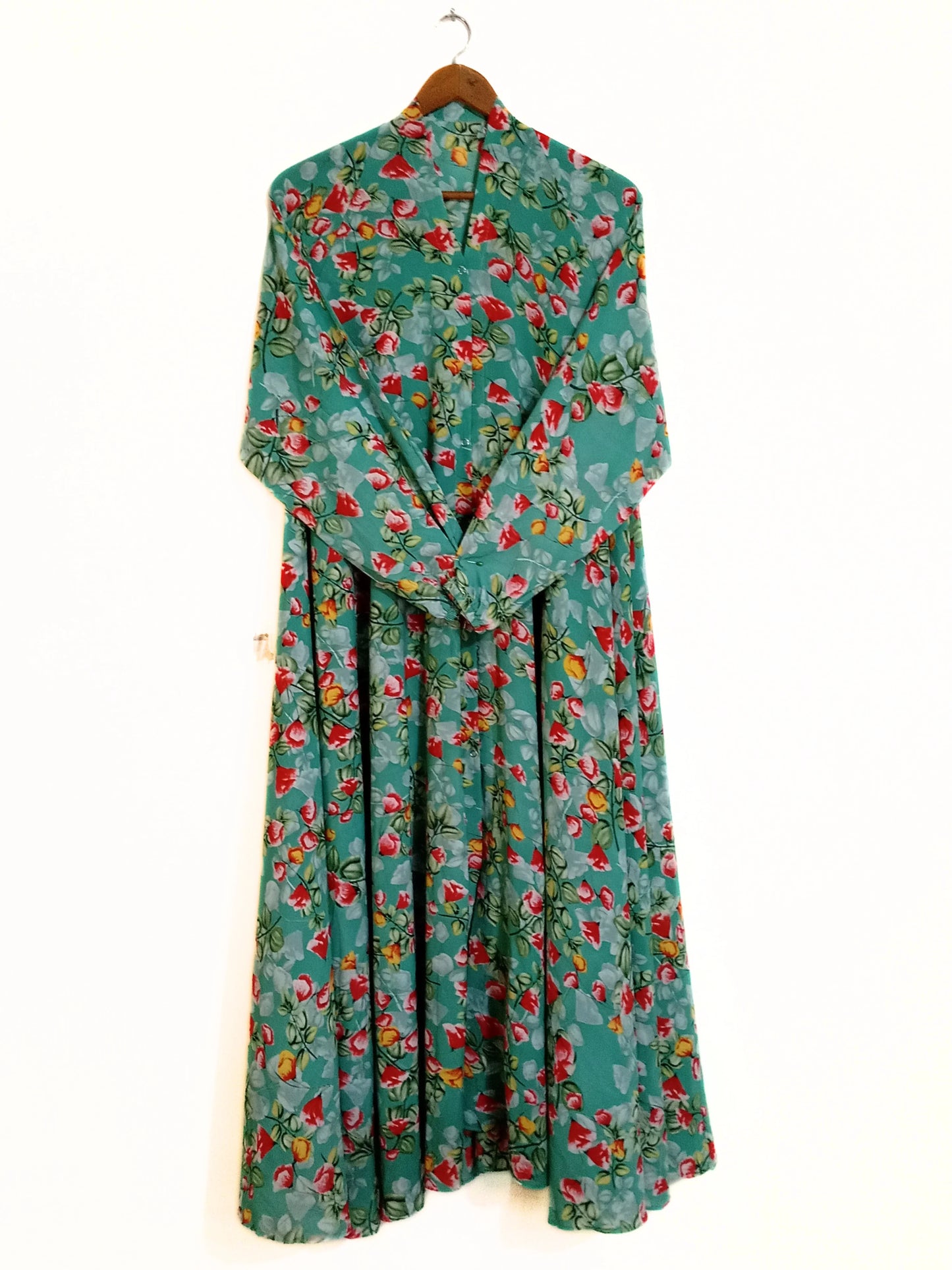 Emerald Blossom Front Open Long Flair Abaya