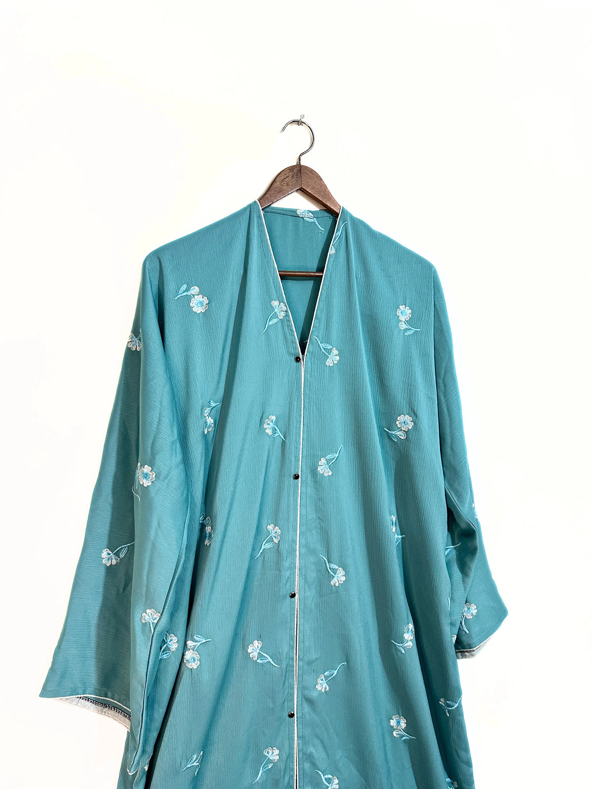 Sea Green Zoom Nidha Abaya With Floral Embroidery