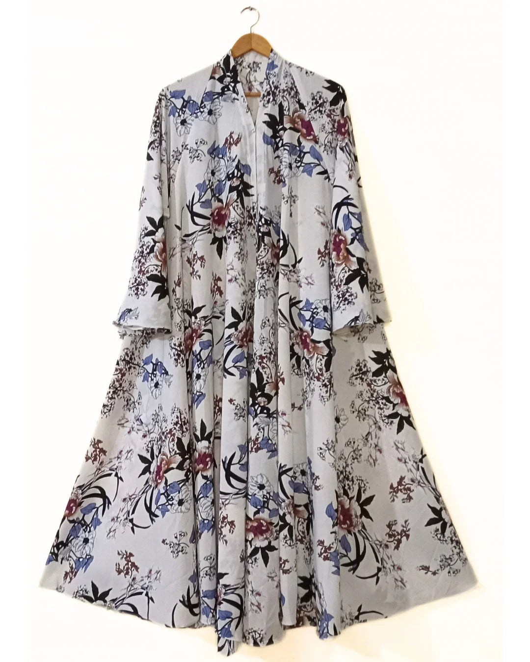 Silk Petals Front Open Long Flair Abaya