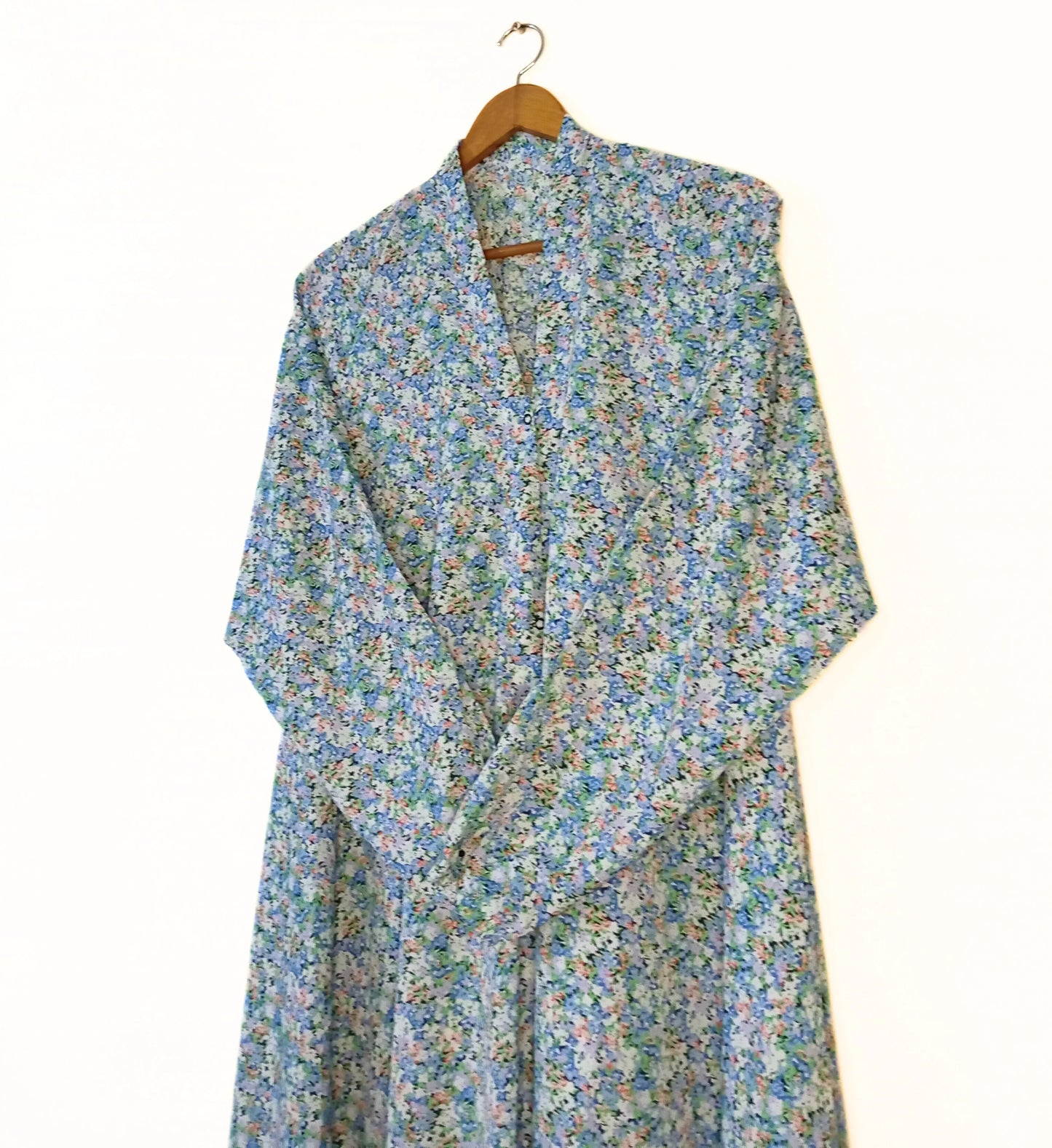 Blue Petal Front Open Long Flaired Abaya.
