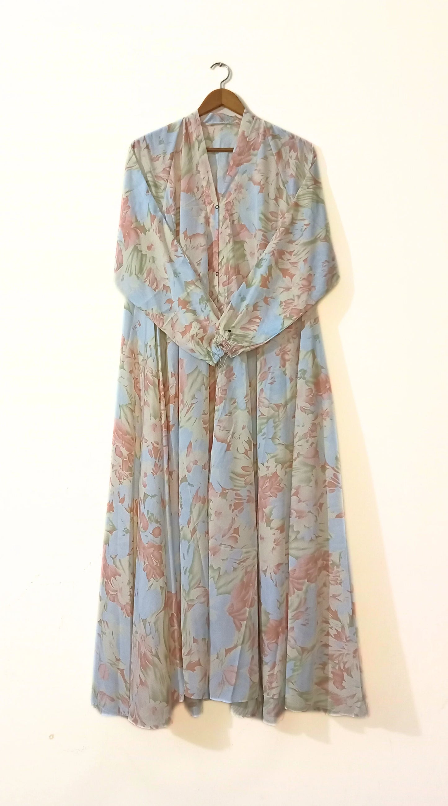 Sky Blossom Front Open Long Flair Abaya