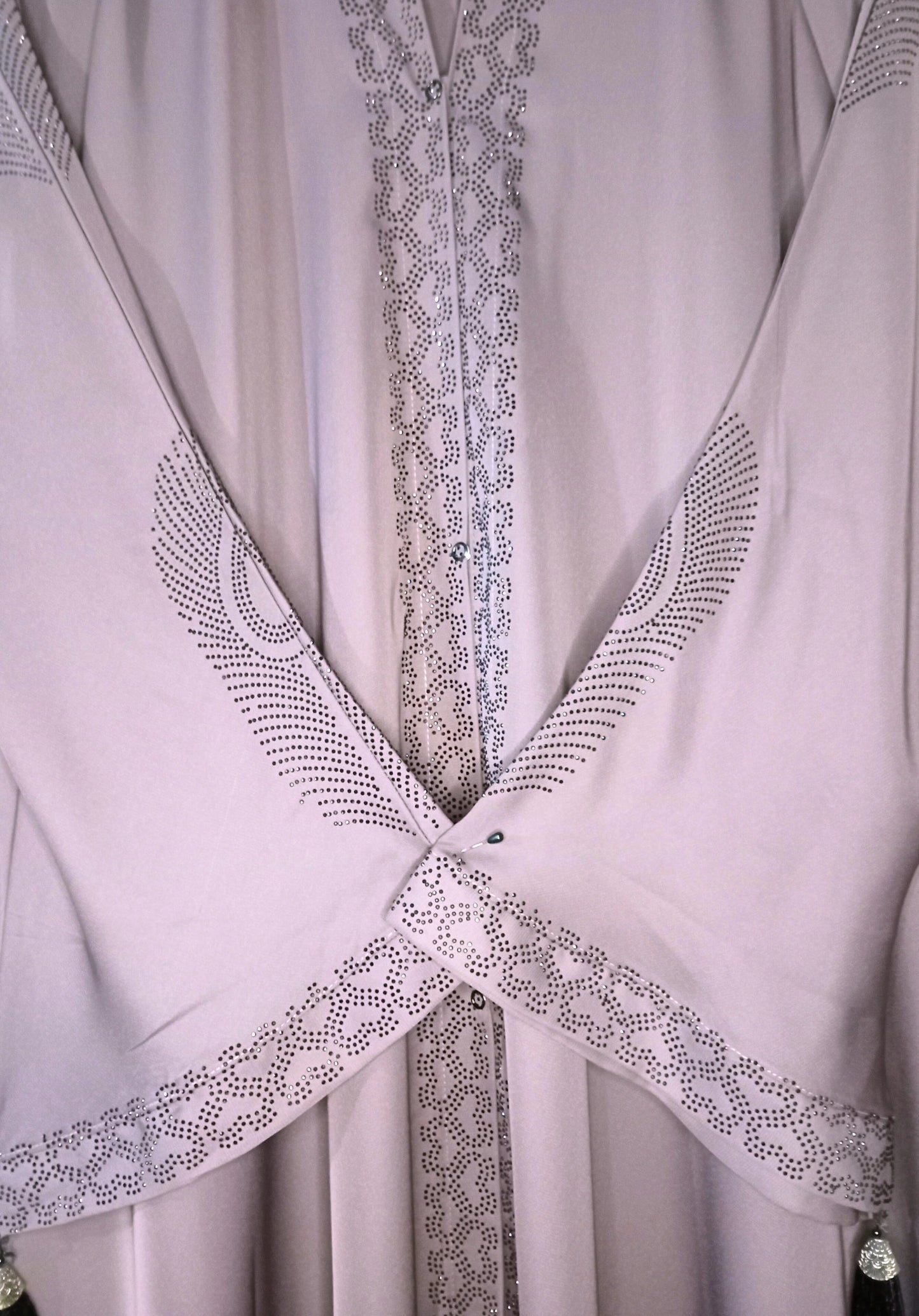 Pink Sequins Nidha Front Open Long Flair Abaya