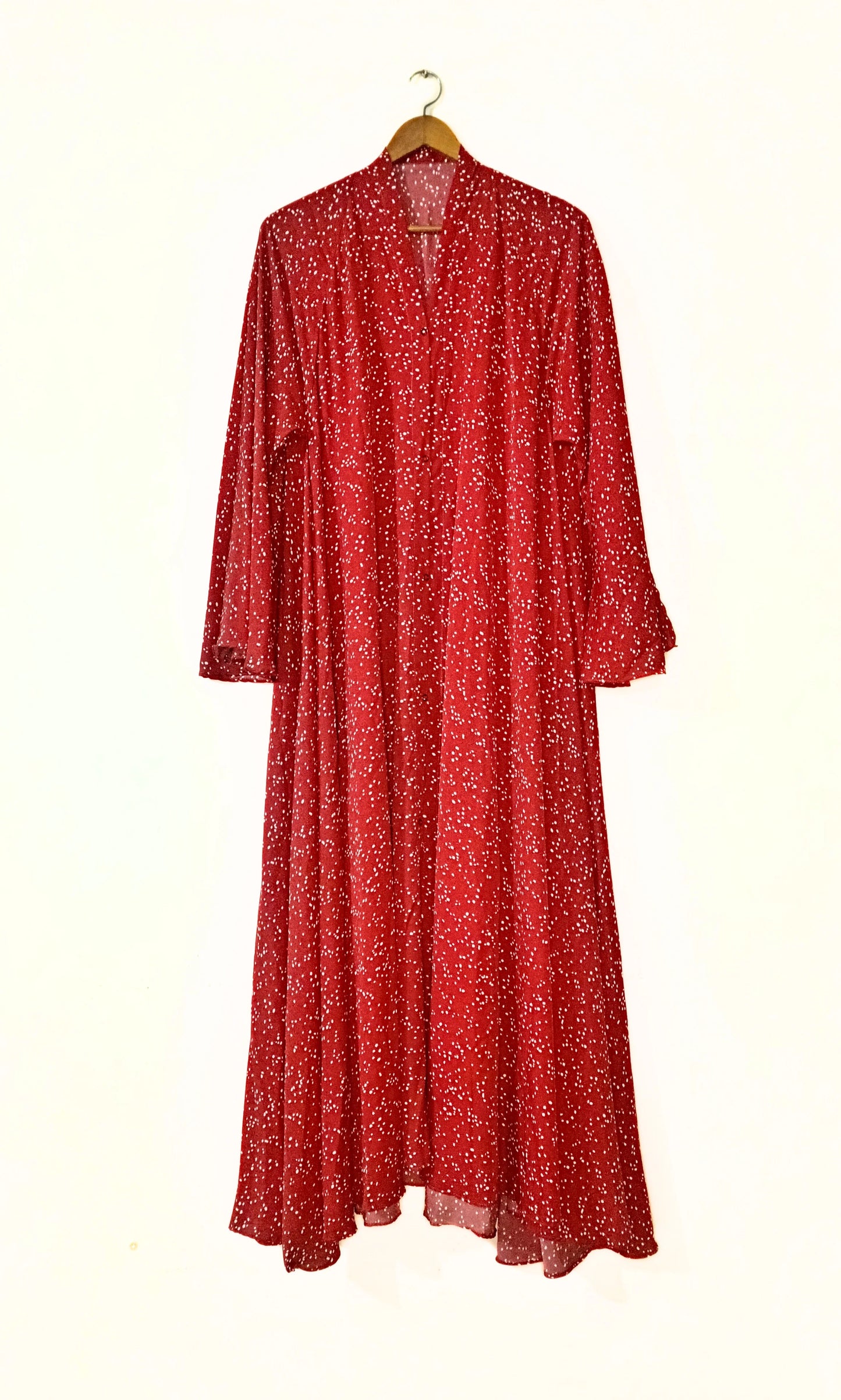 Red Blossom Front Open Long Flair Abaya