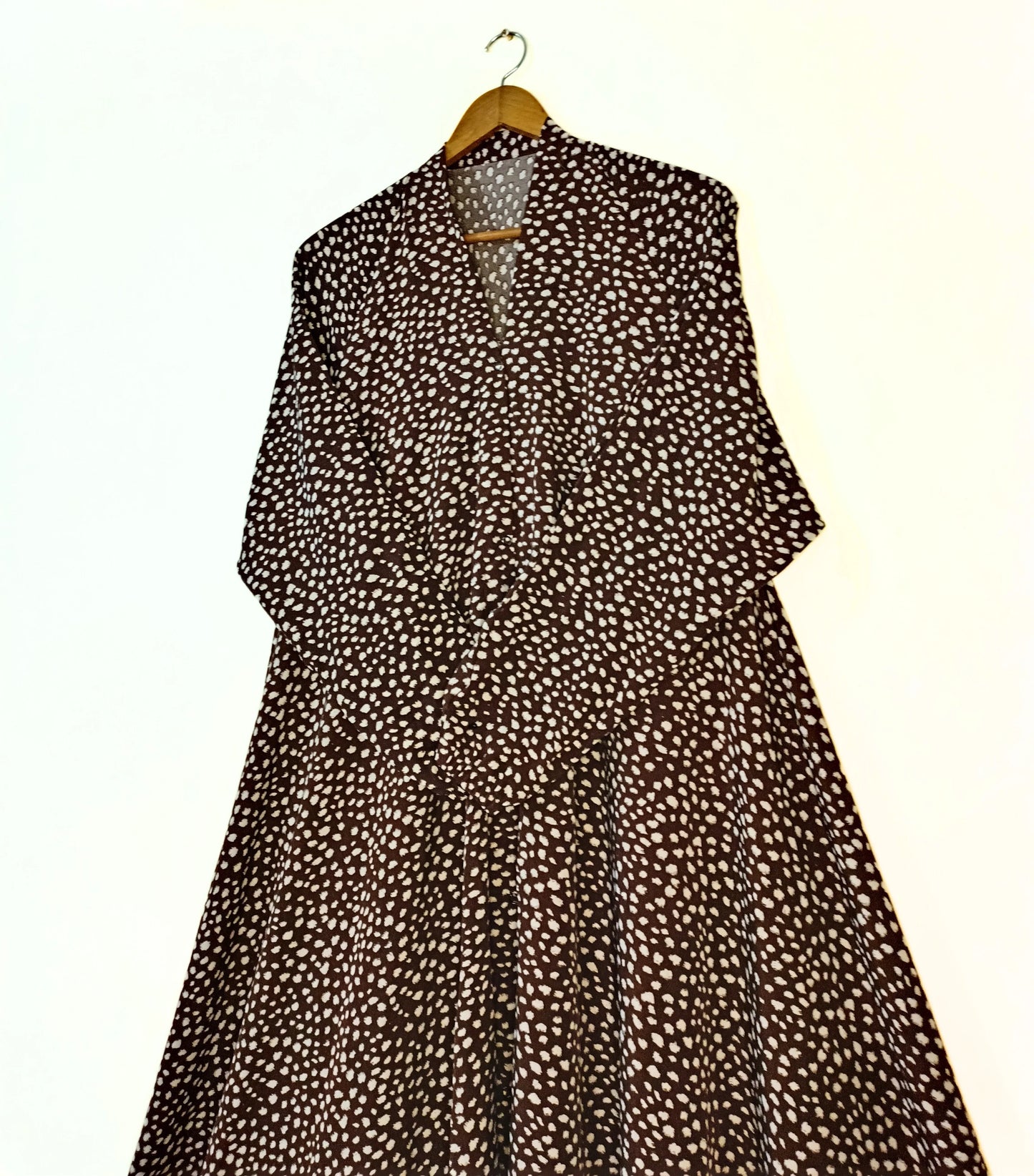 Choco Dot Front Open Long Flaired Abaya