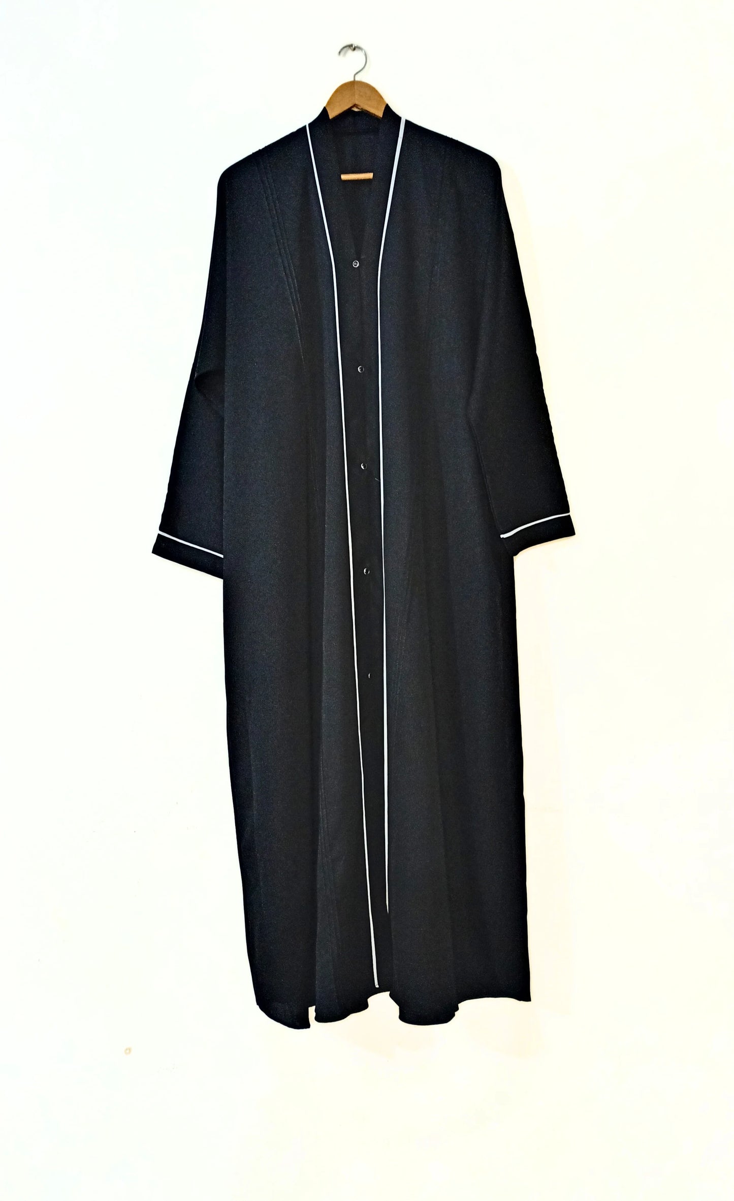 Black Front Open Abaya With White Lines