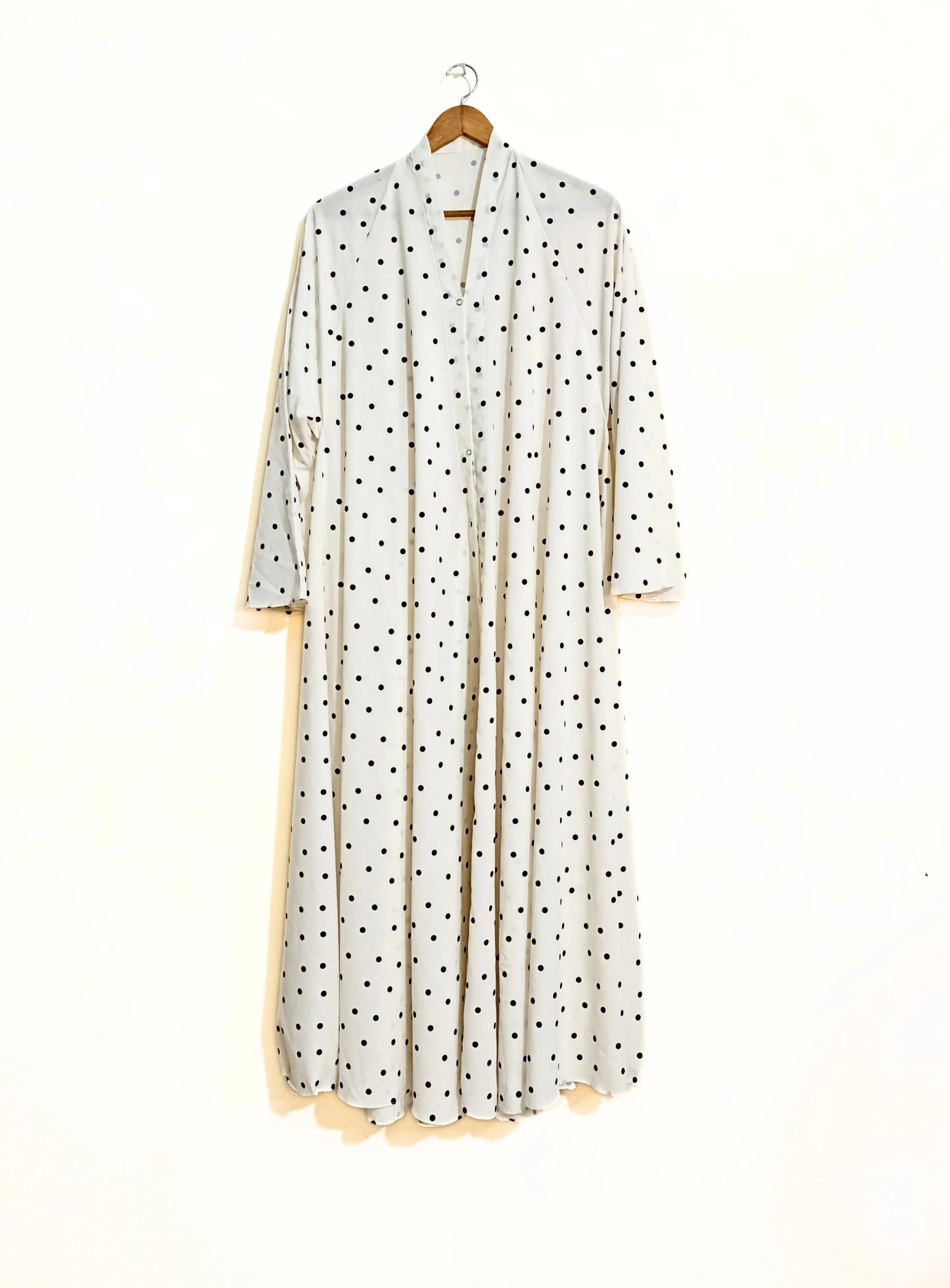 White Polka Dot Front Open Long Flair Abaya
