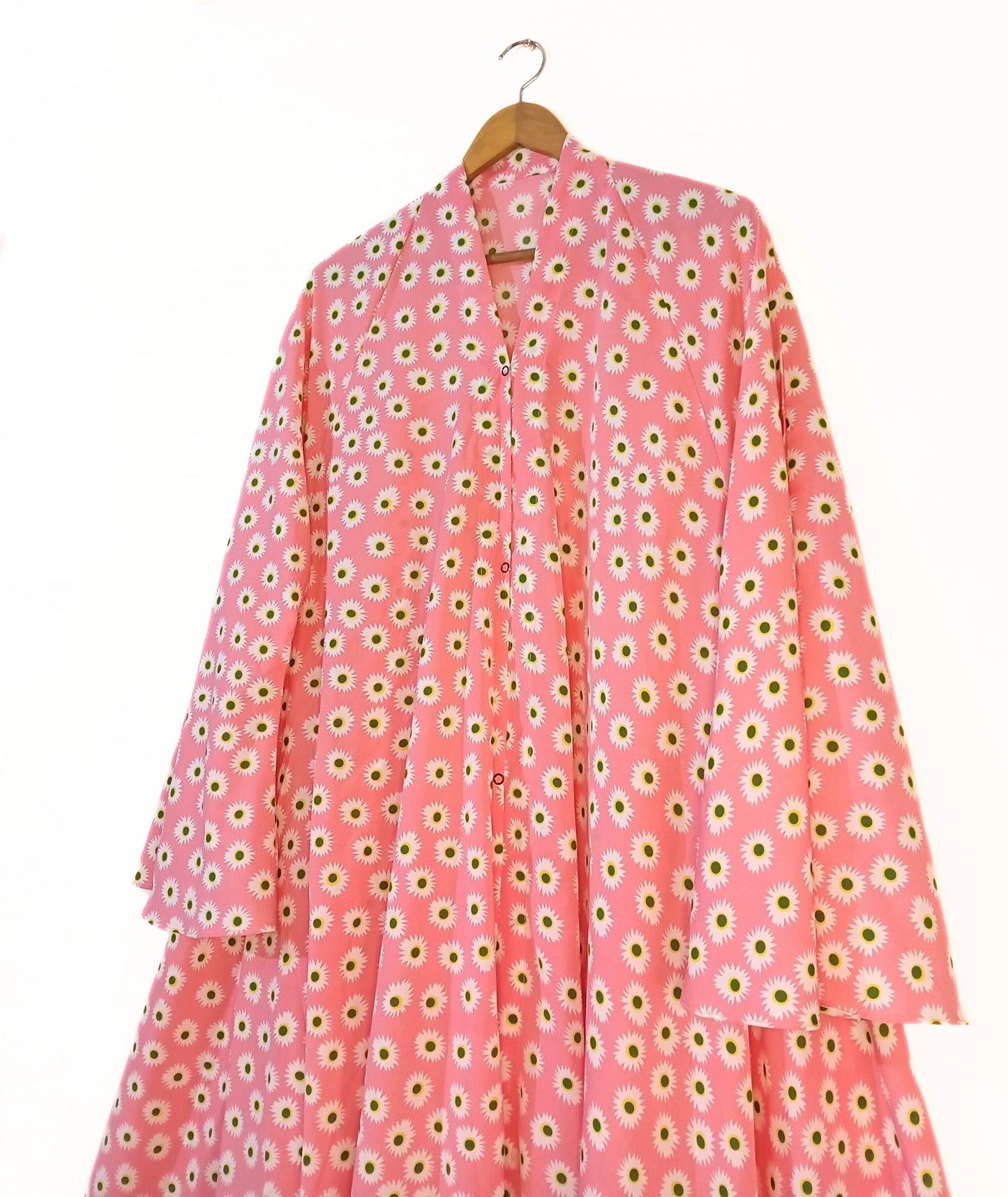 Coral Pink Front Open Long Flared Abaya
