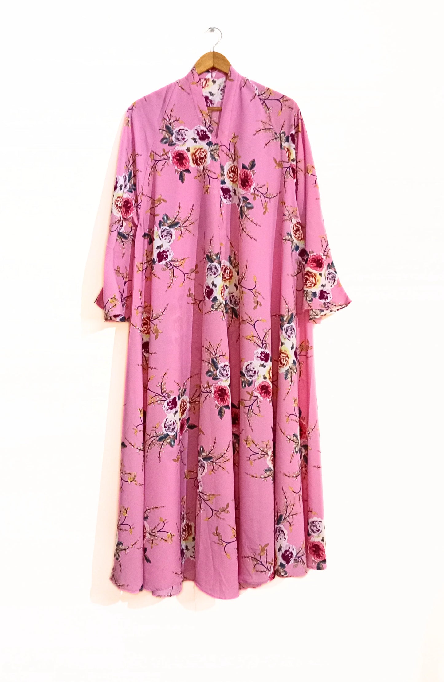 Floral Harmony Front Open Long Flared Abaya
